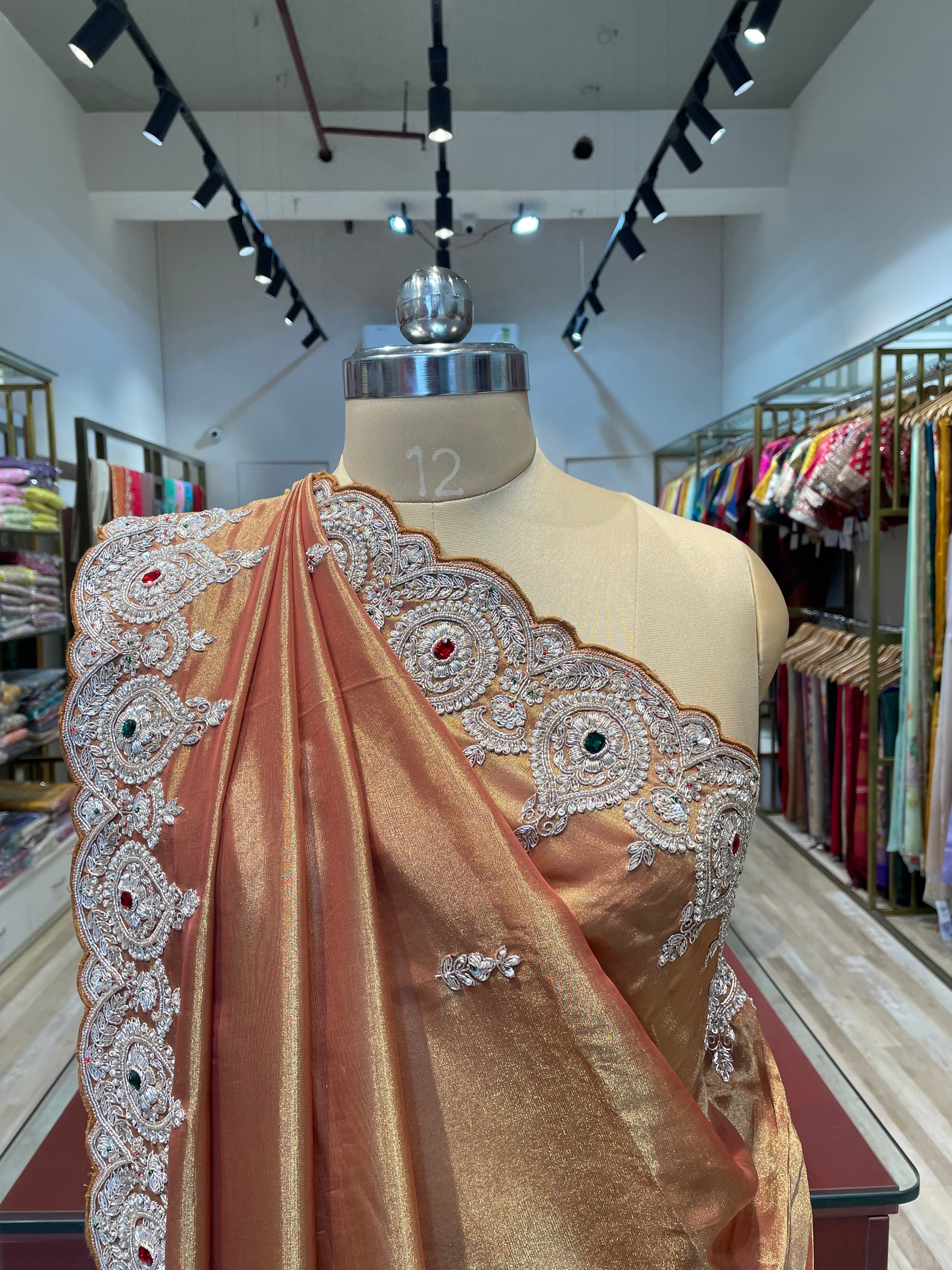 Pure tissue saree with zardosi work (C)