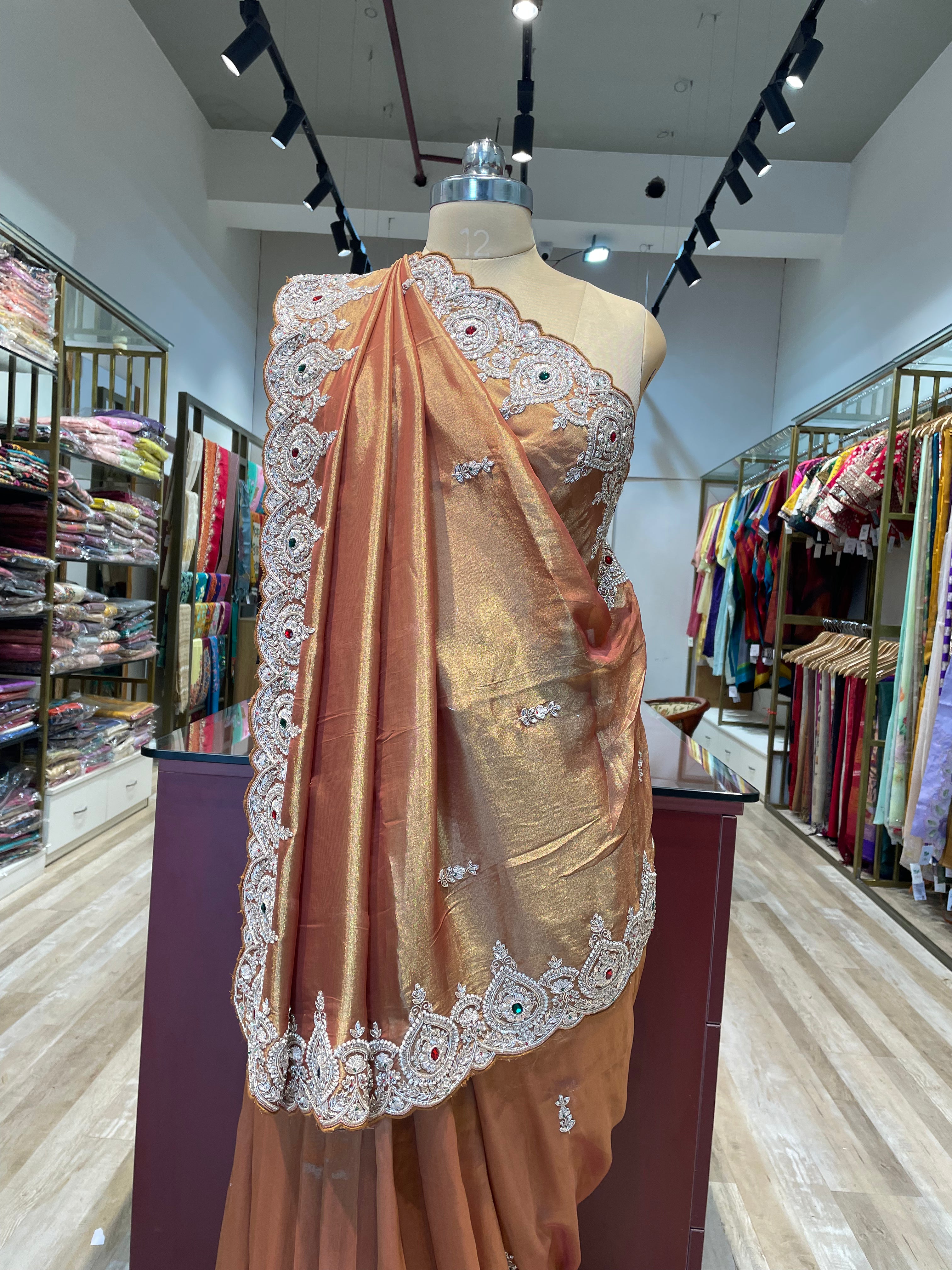 Pure tissue saree with zardosi work (C)