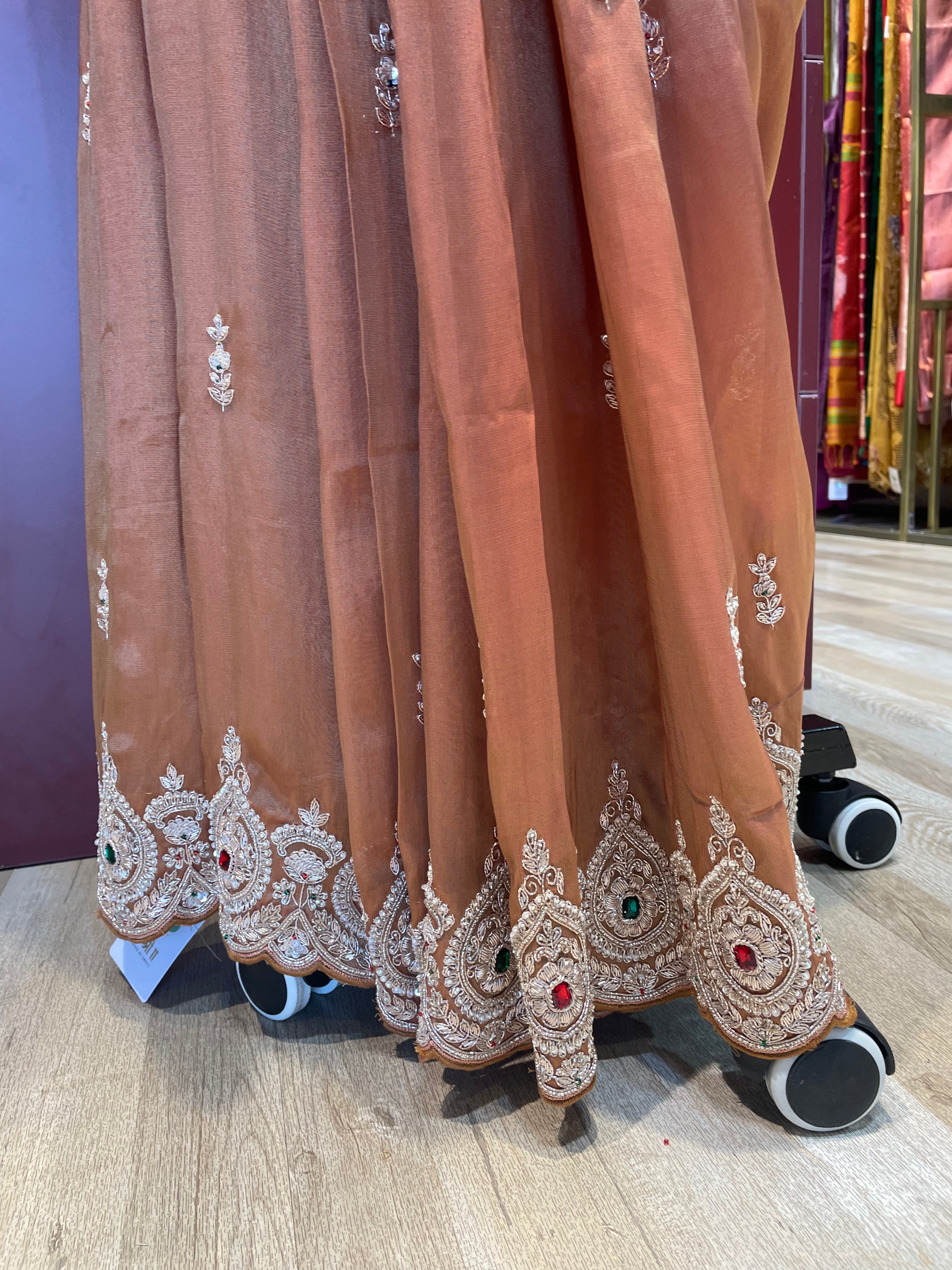 Pure tissue saree with zardosi work (C)