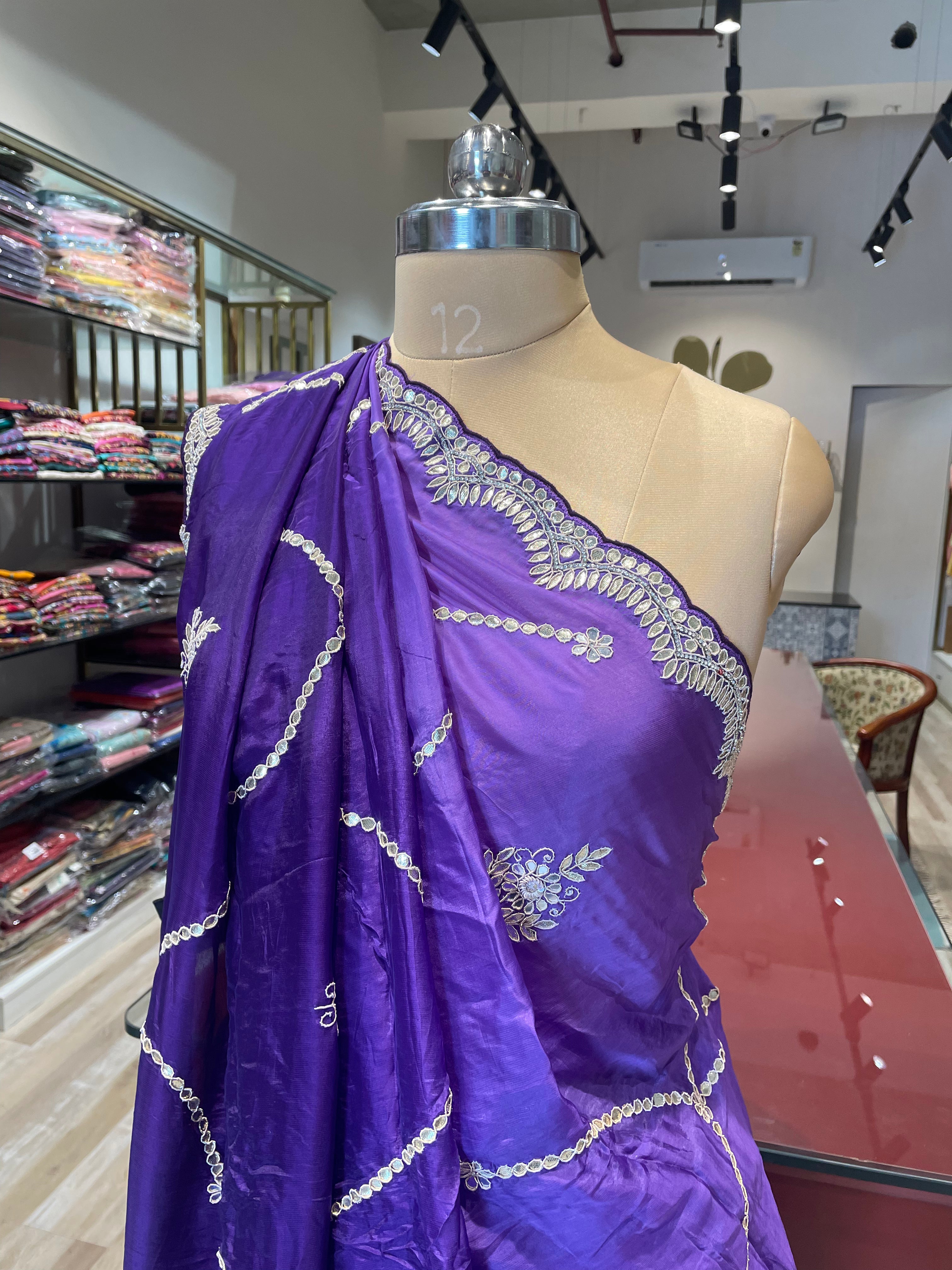 Pure satin silk saree with handwork (PU)