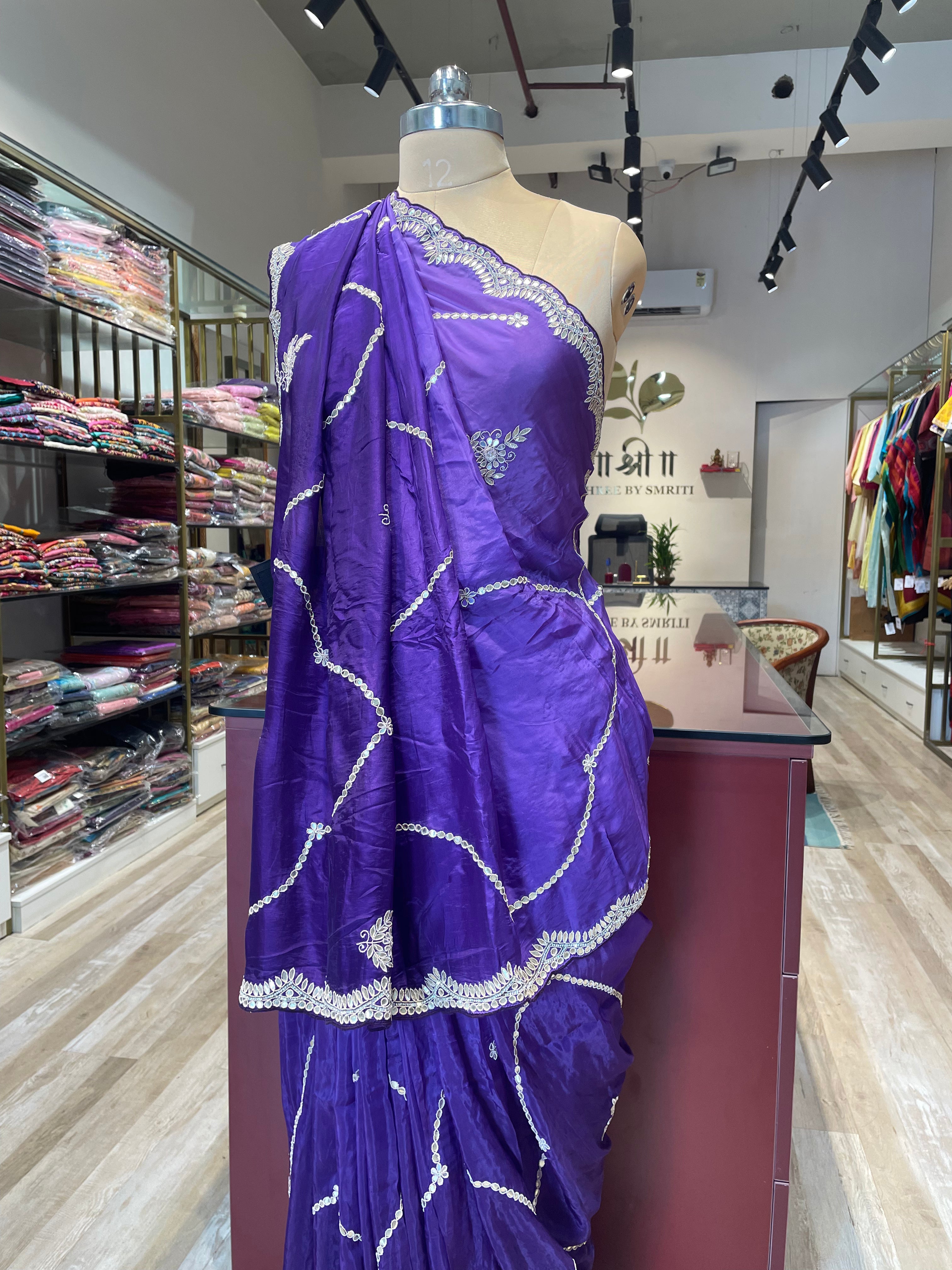 Pure satin silk saree with handwork (PU)