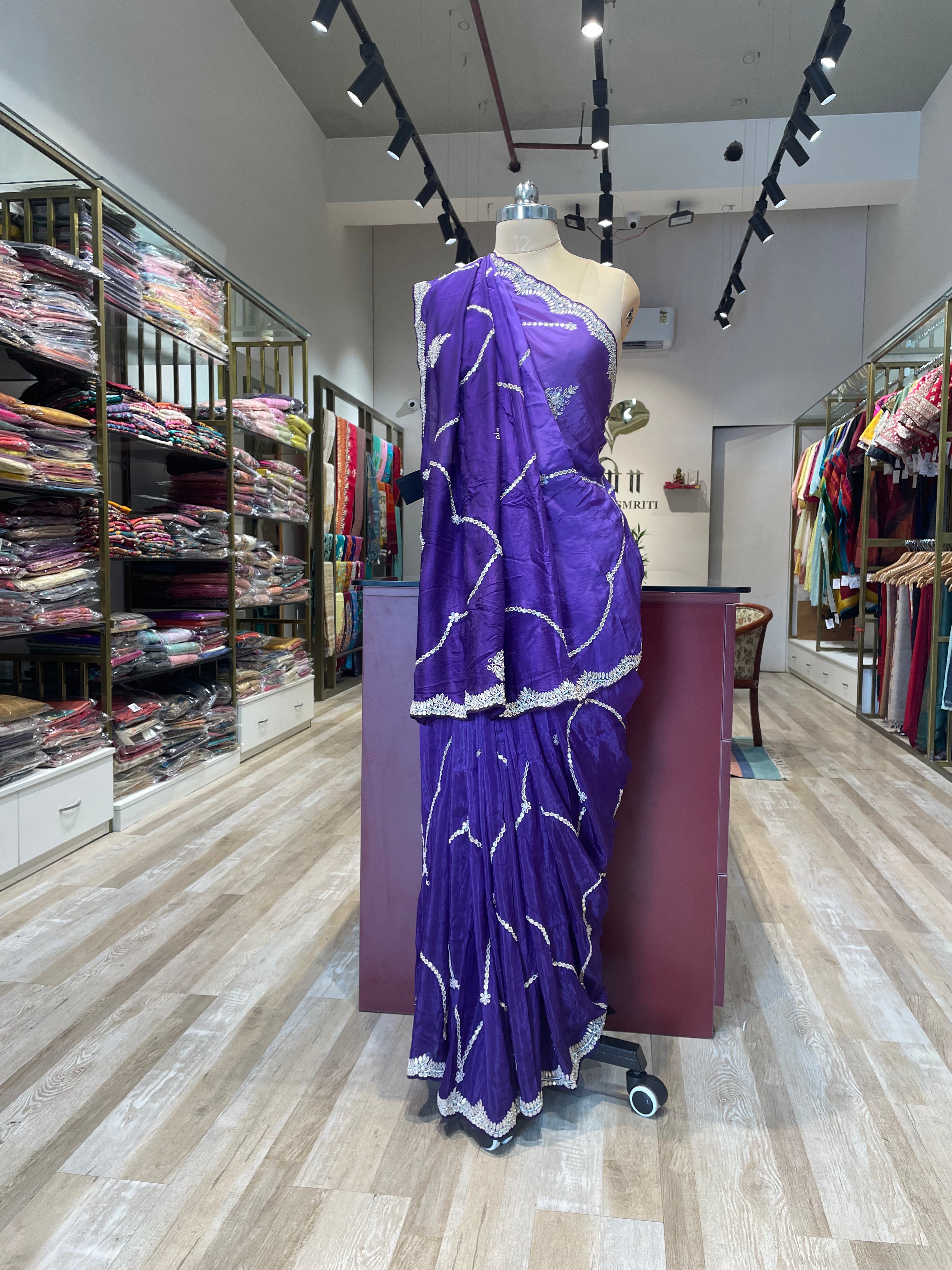 Pure satin silk saree with handwork (PU)