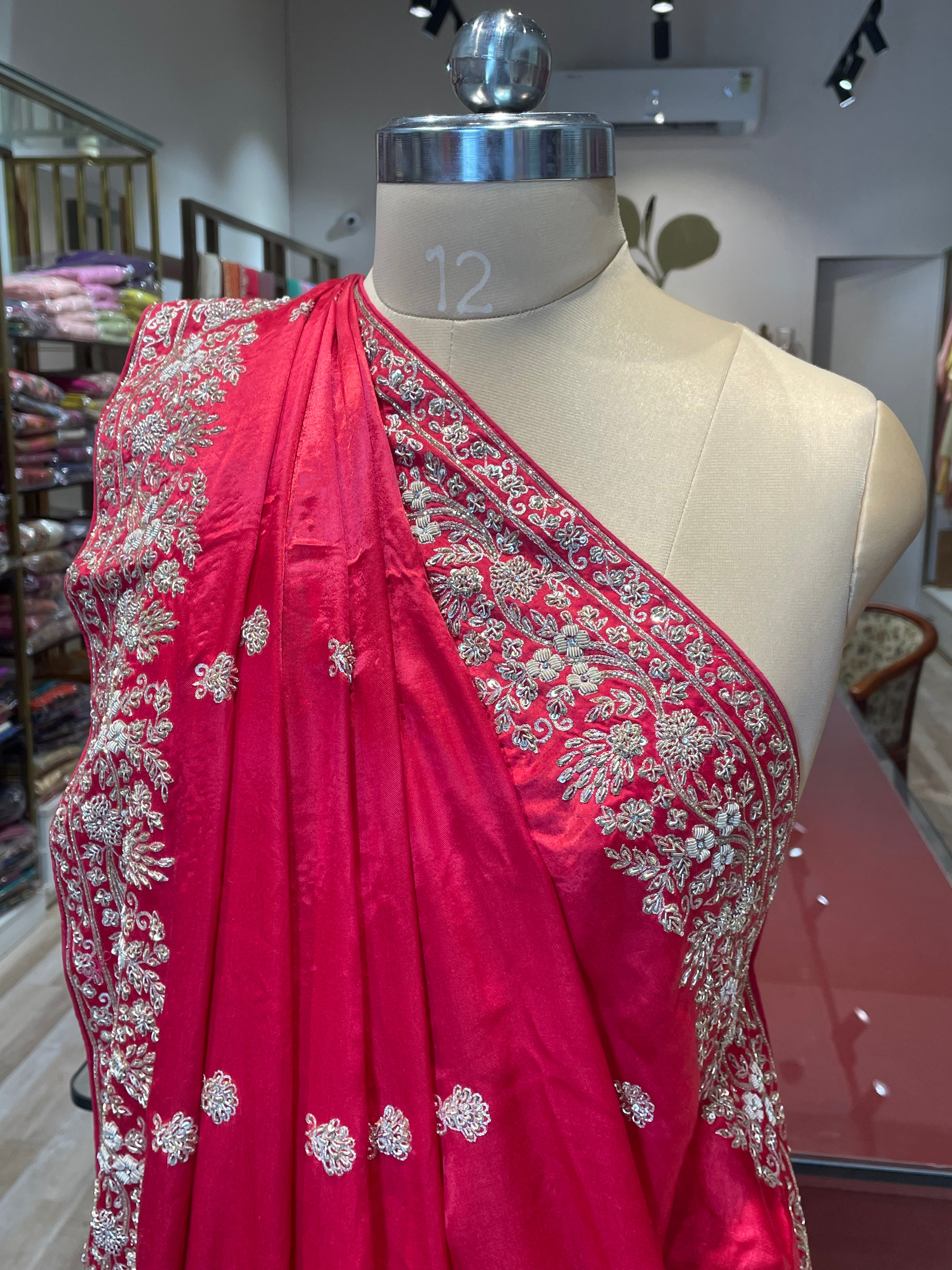 Pure satin silk saree with handwork (PR)