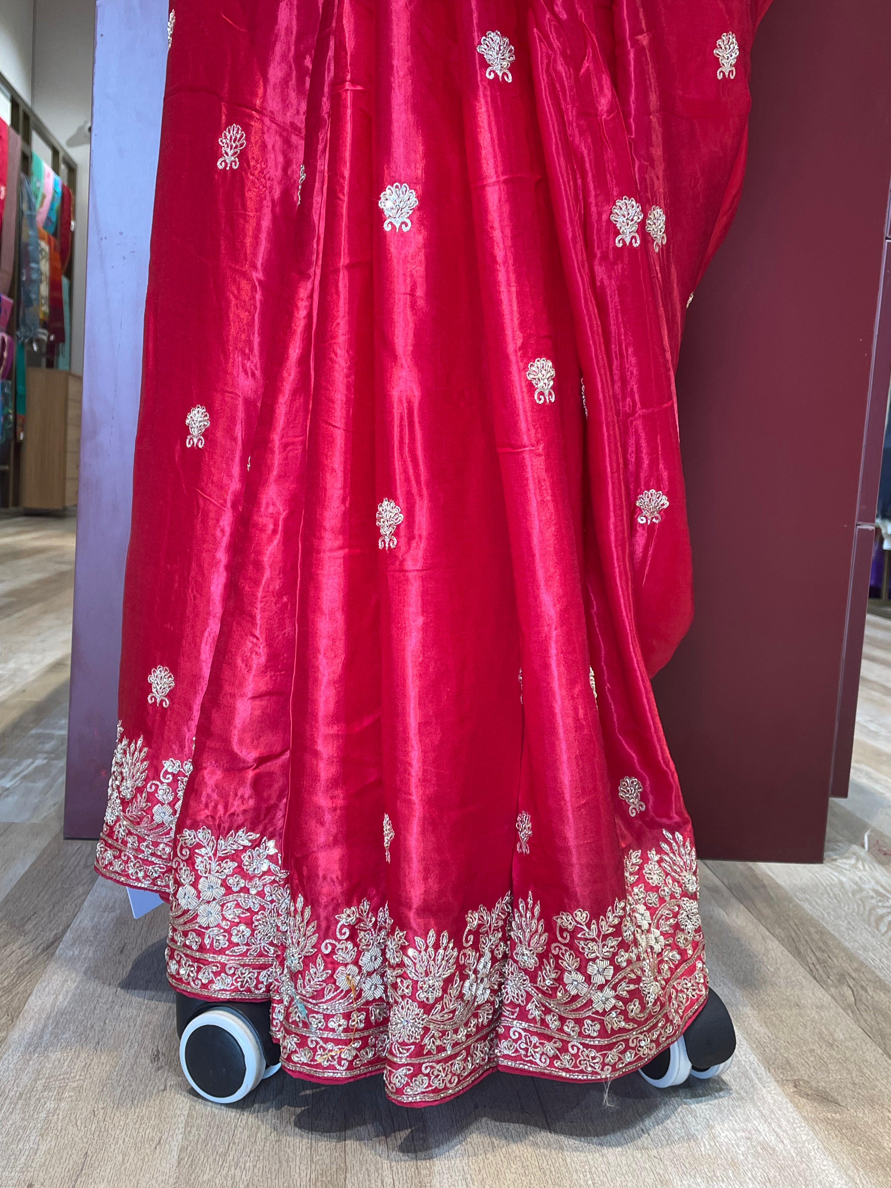 Pure satin silk saree with handwork (PR)