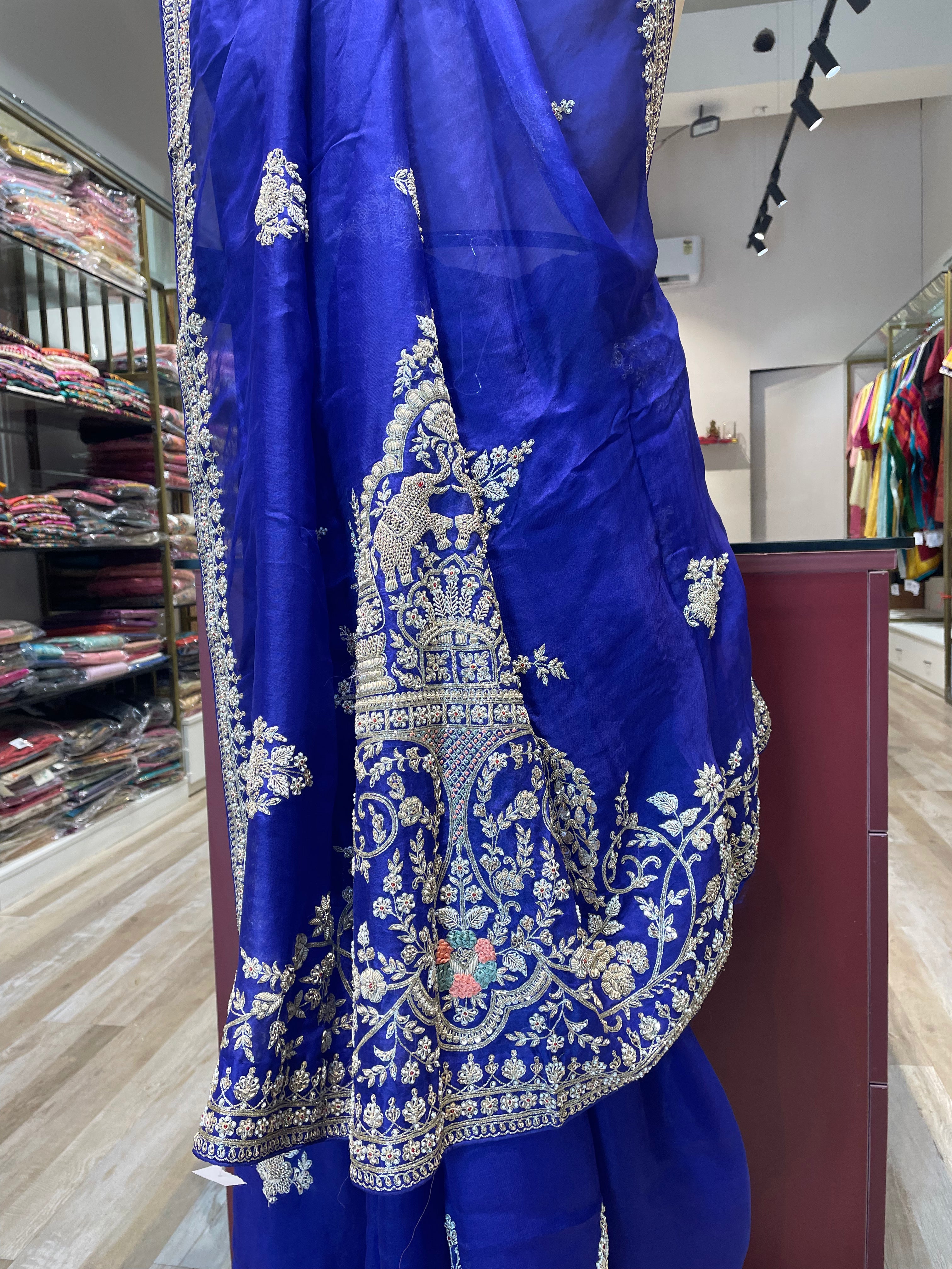 Pure organza saree with zardosi work (PB)