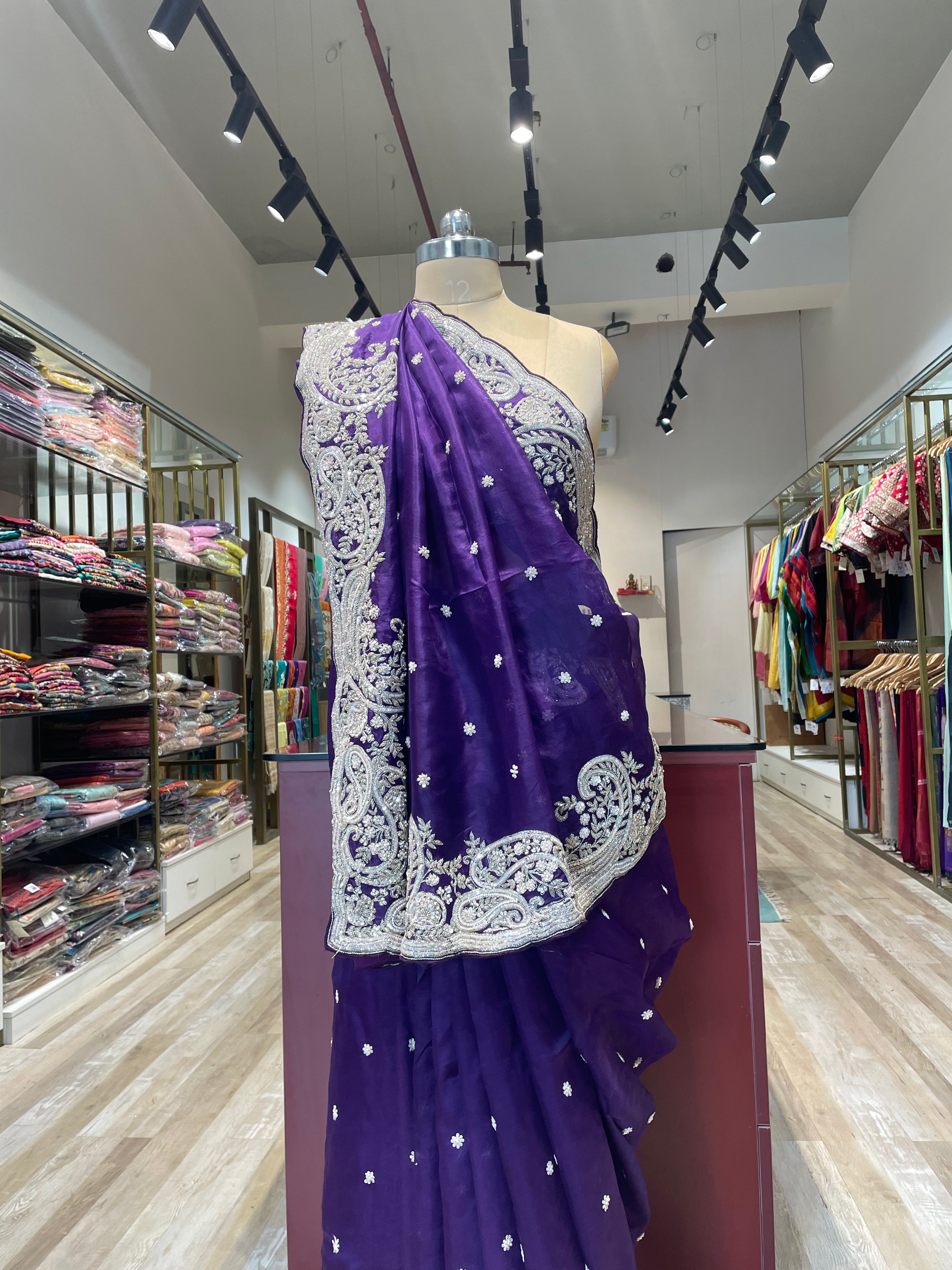 Pure organza saree with zardosi work (PU1)