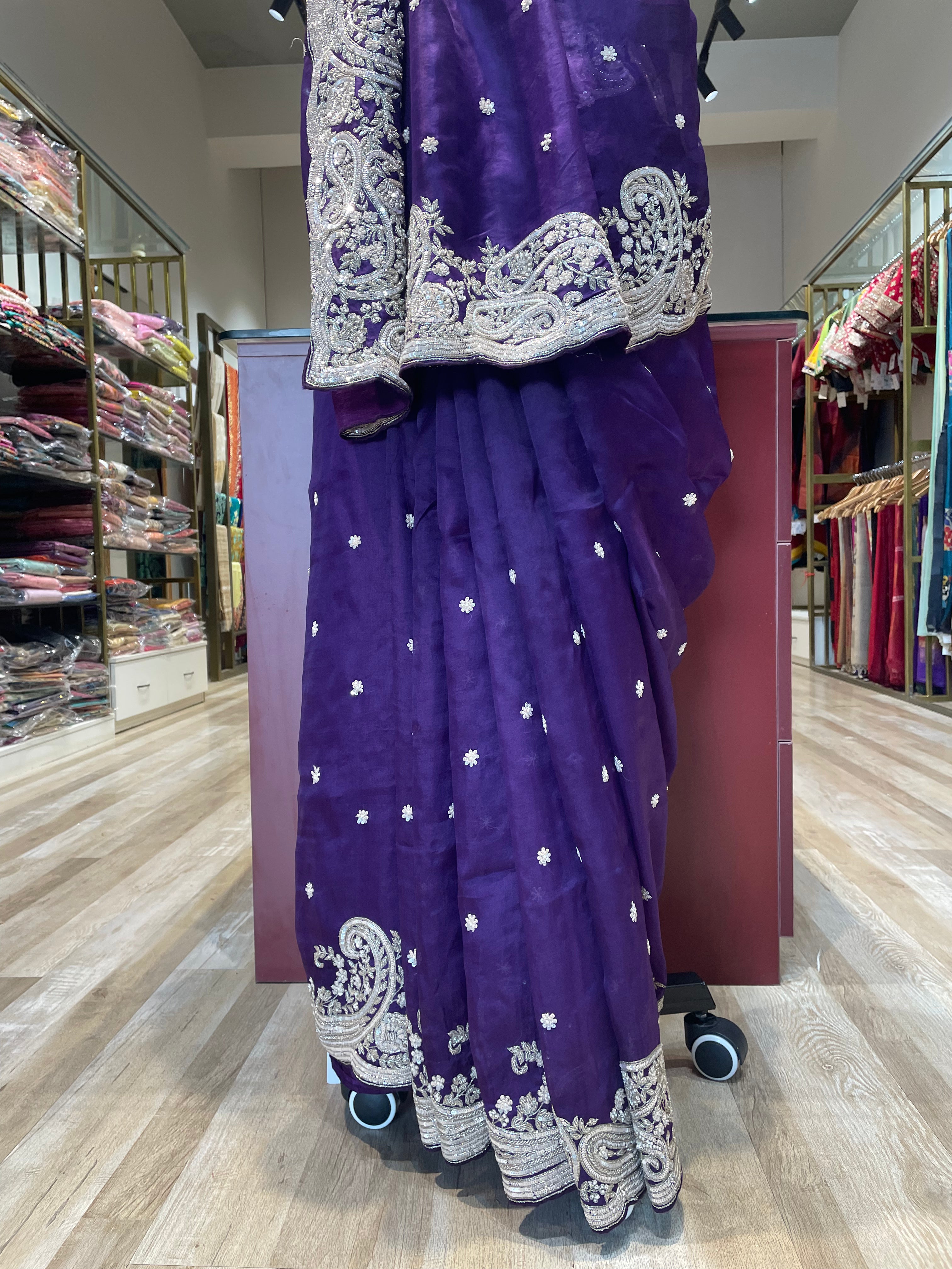 Pure organza saree with zardosi work (PU1)