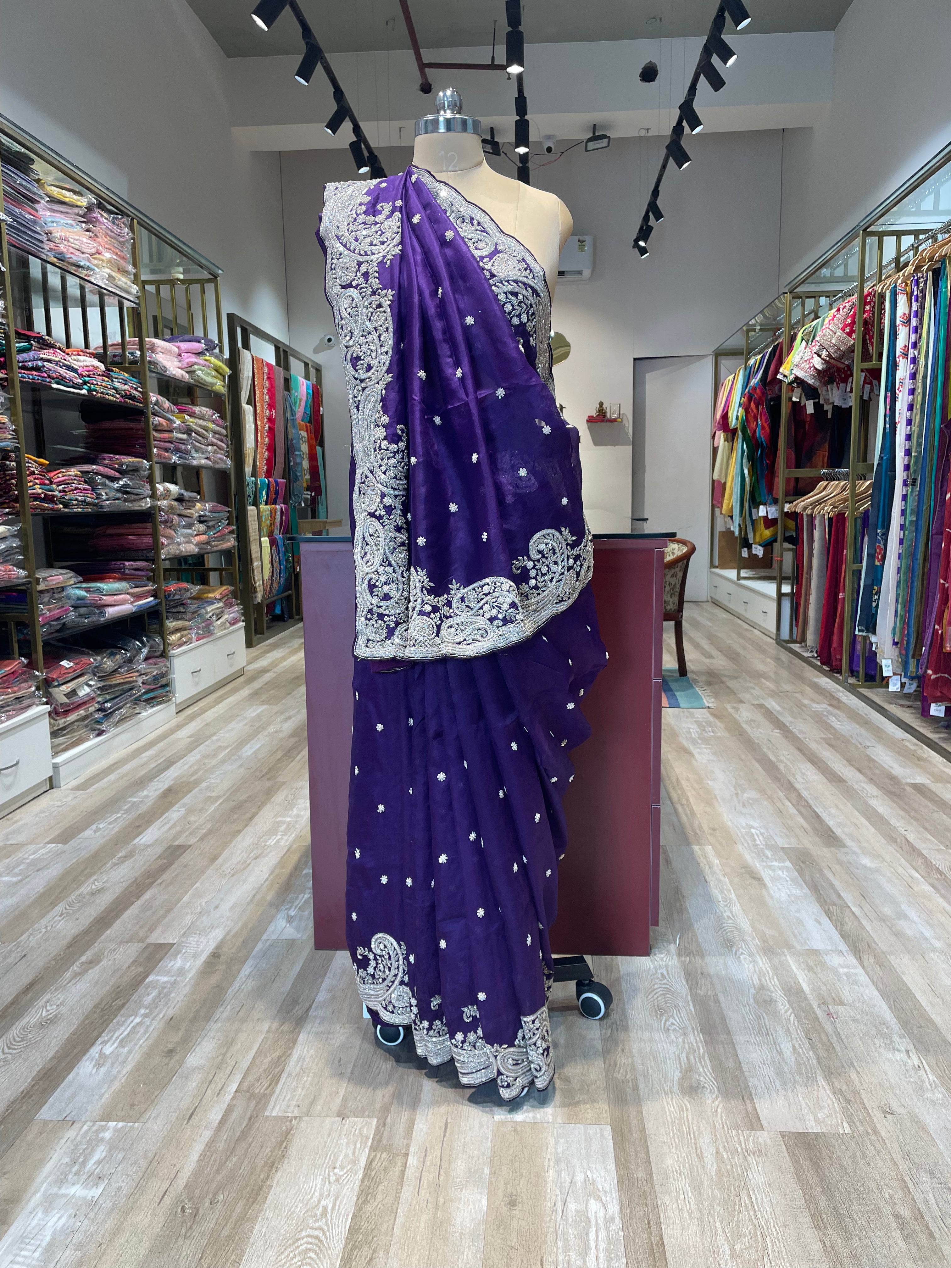 Pure organza saree with zardosi work (PU1)