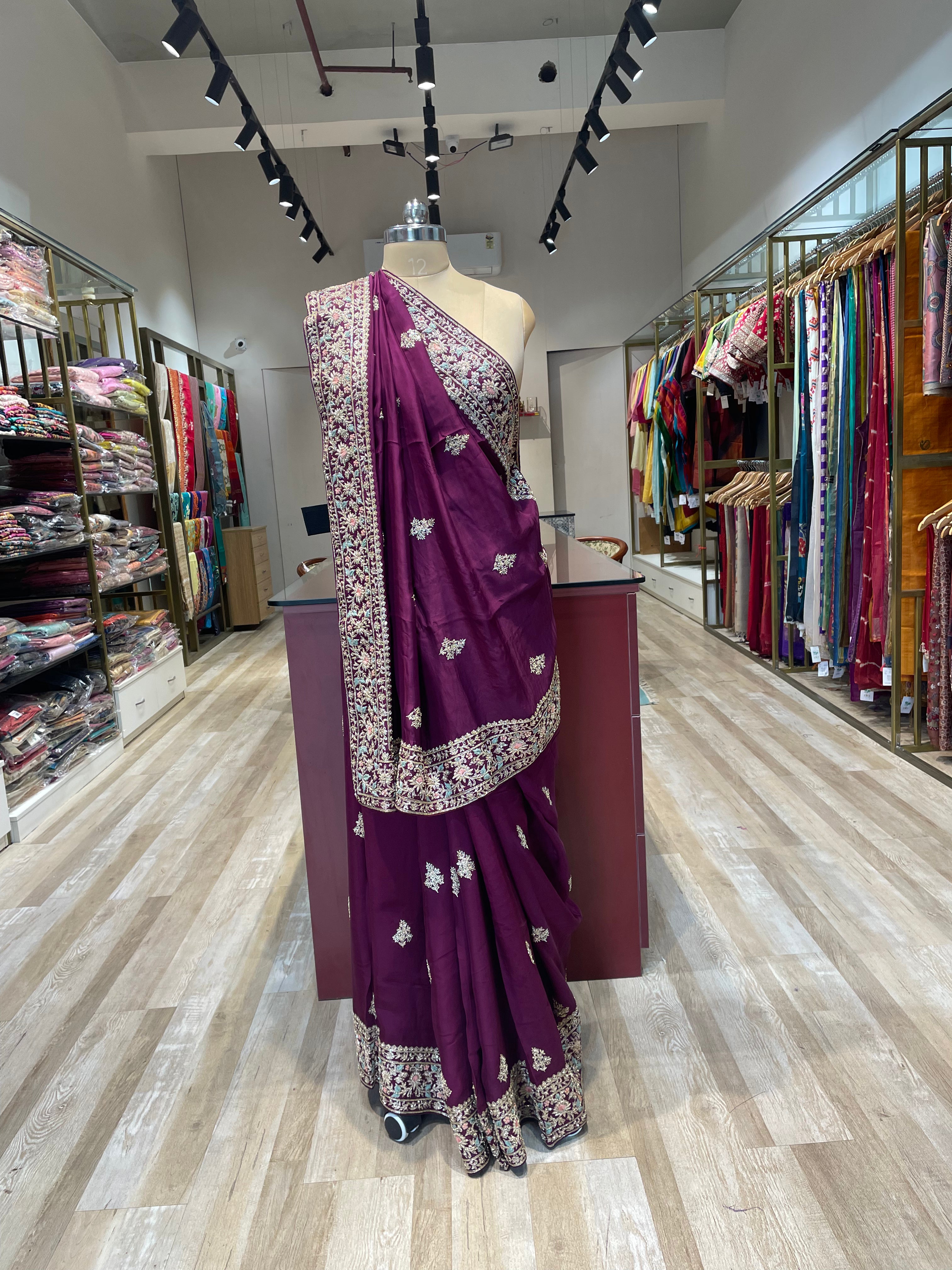 Pure Russian silk saree with handwork (J1)