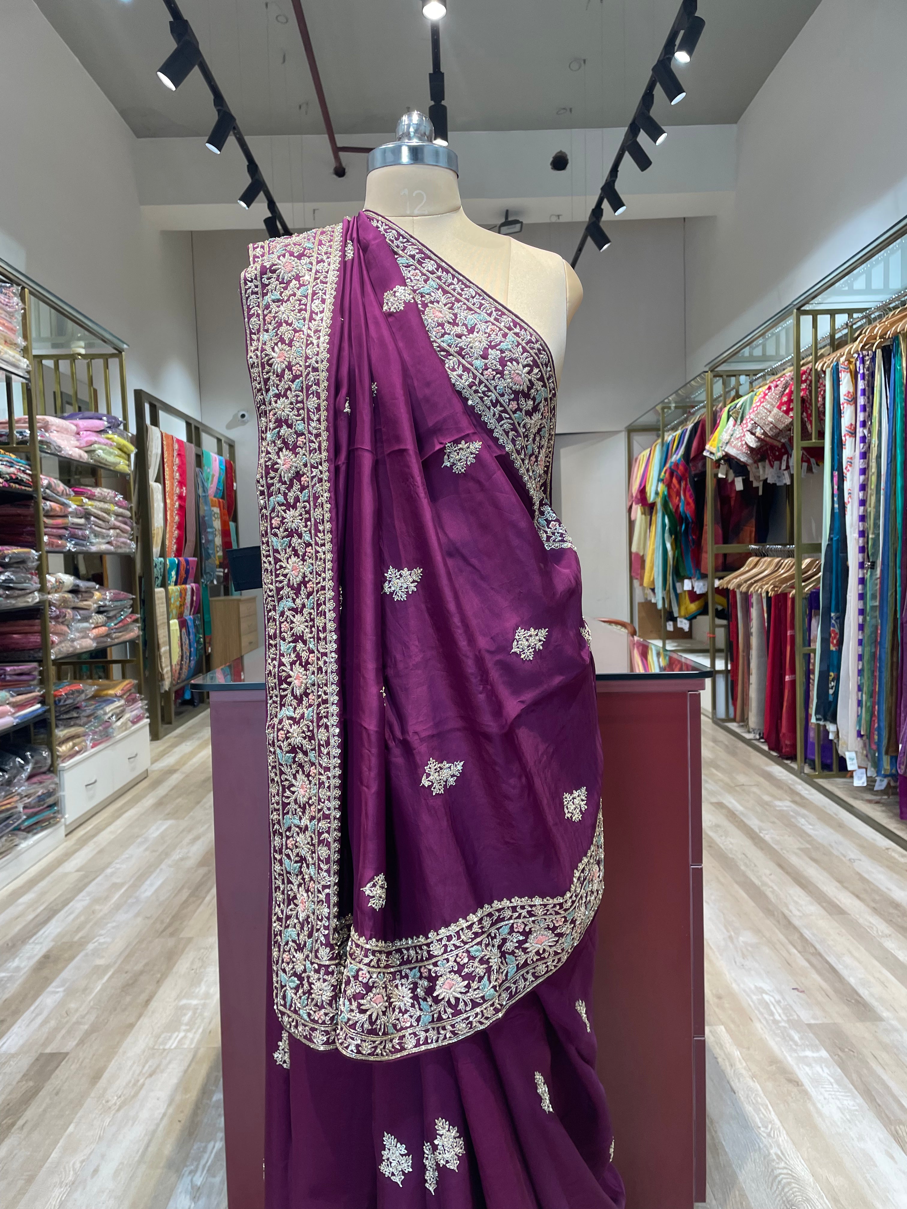 Pure Russian silk saree with handwork (J1)