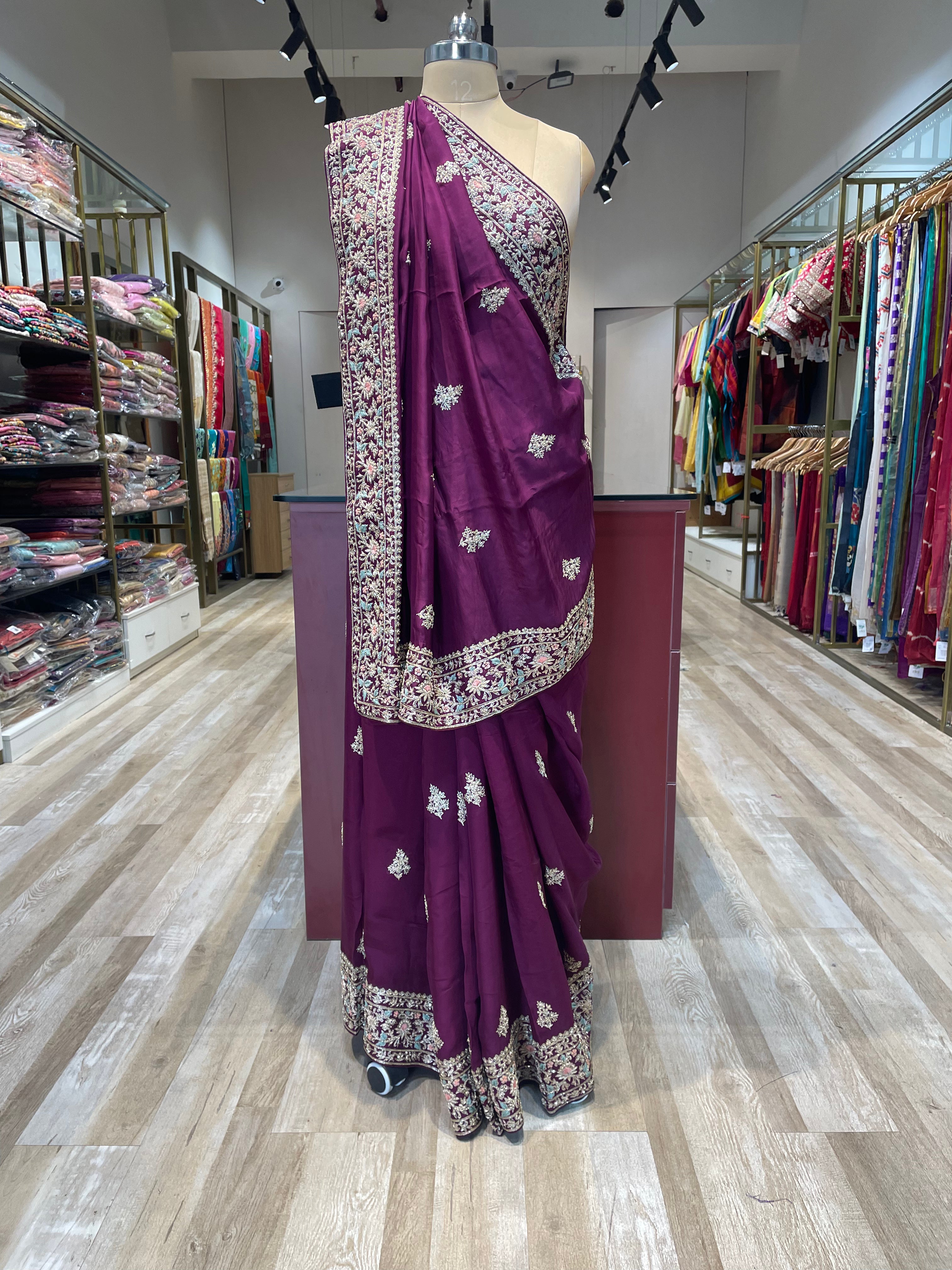 Pure Russian silk saree with handwork (J1)