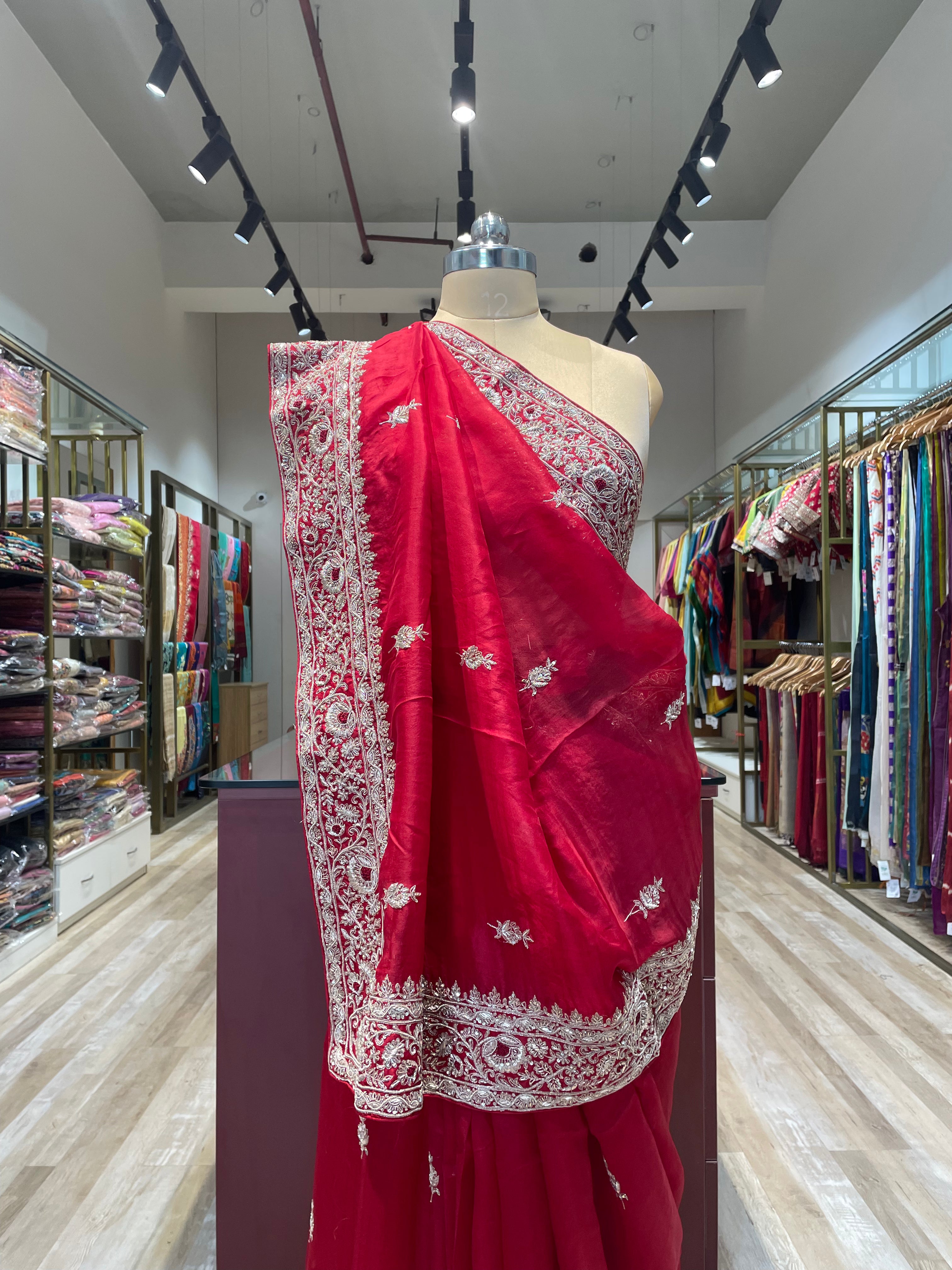 Pure organza saree with zardosi work (RG)