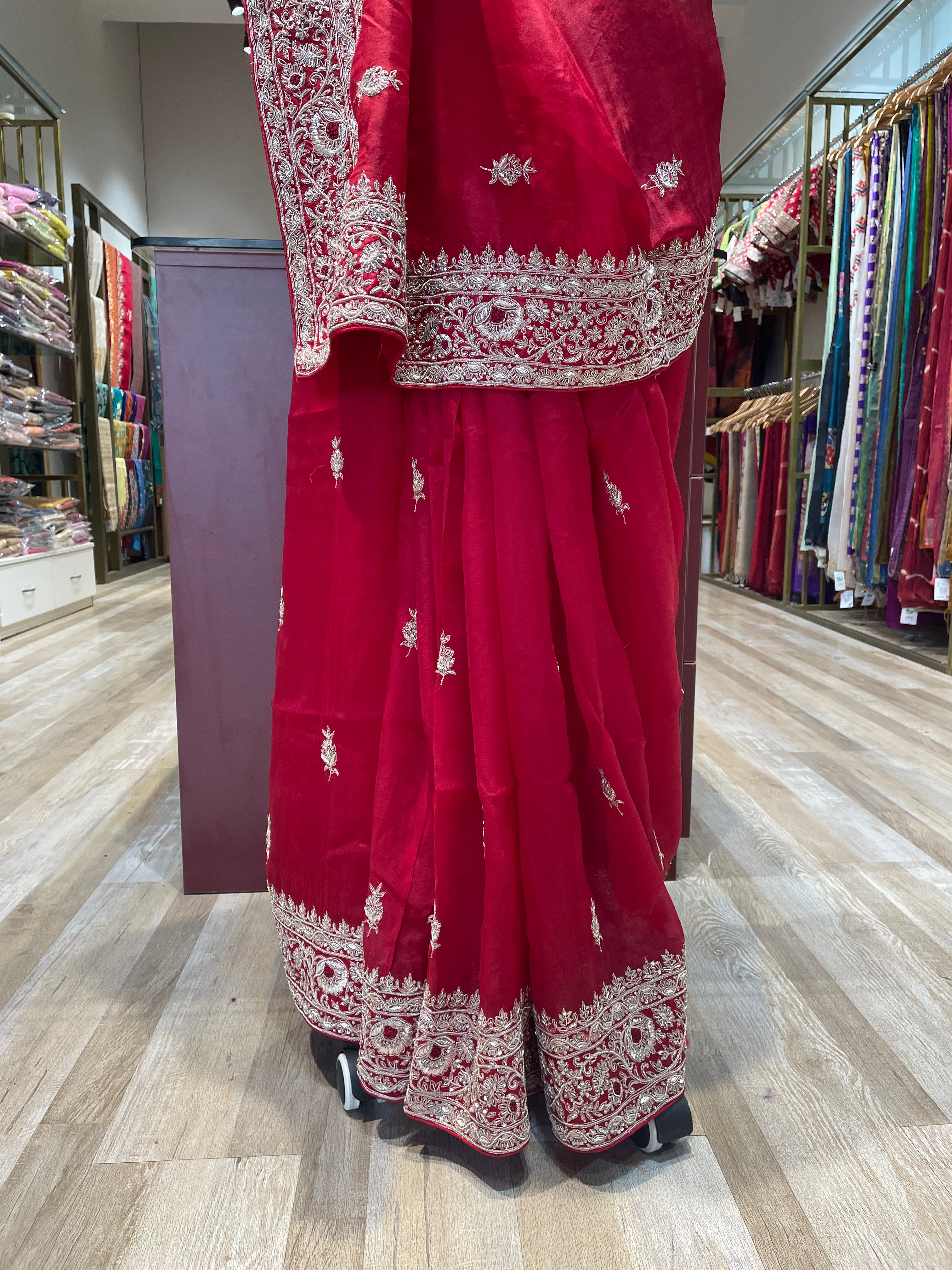 Pure organza saree with zardosi work (RG)