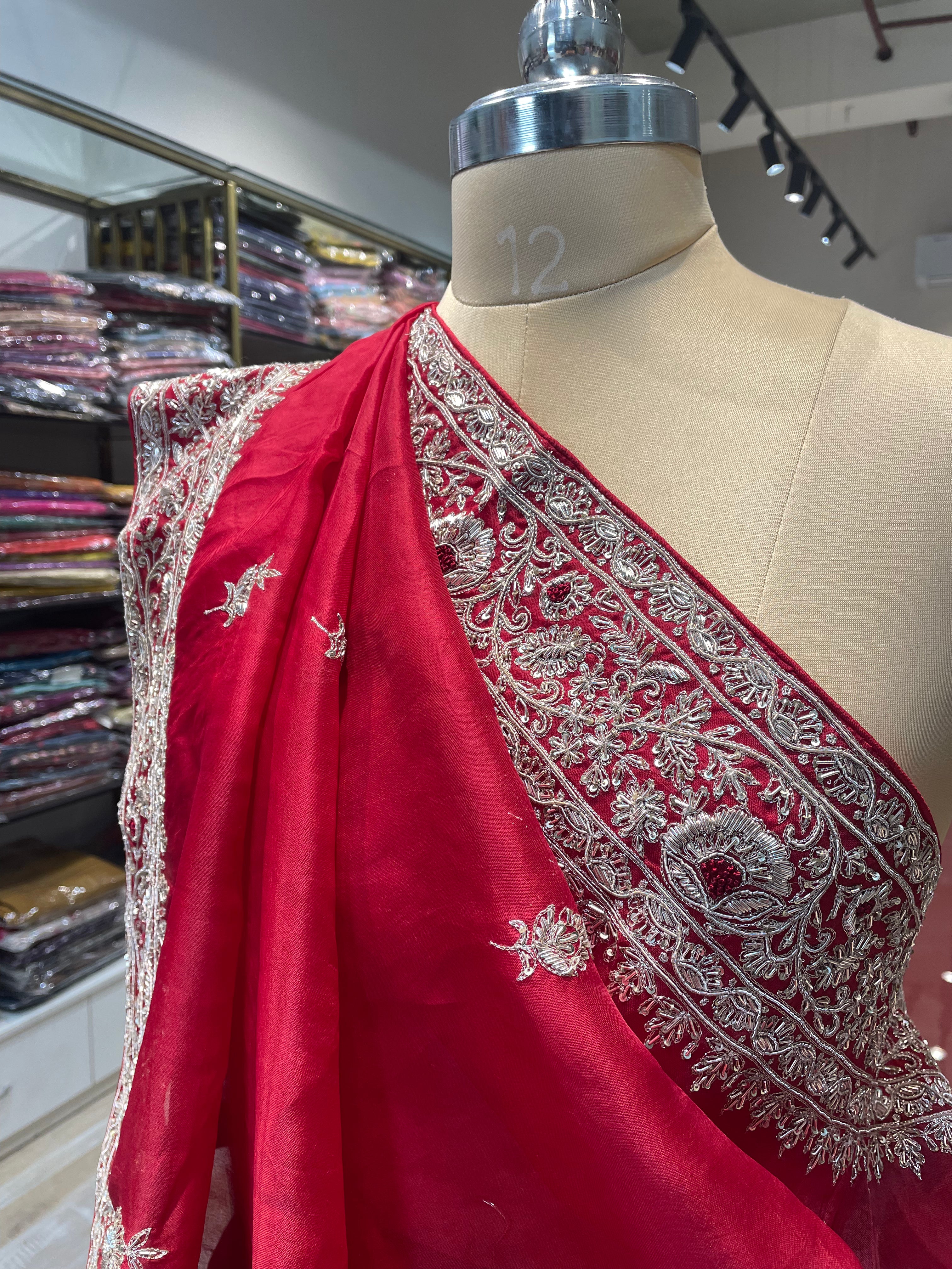 Pure organza saree with zardosi work (RG)