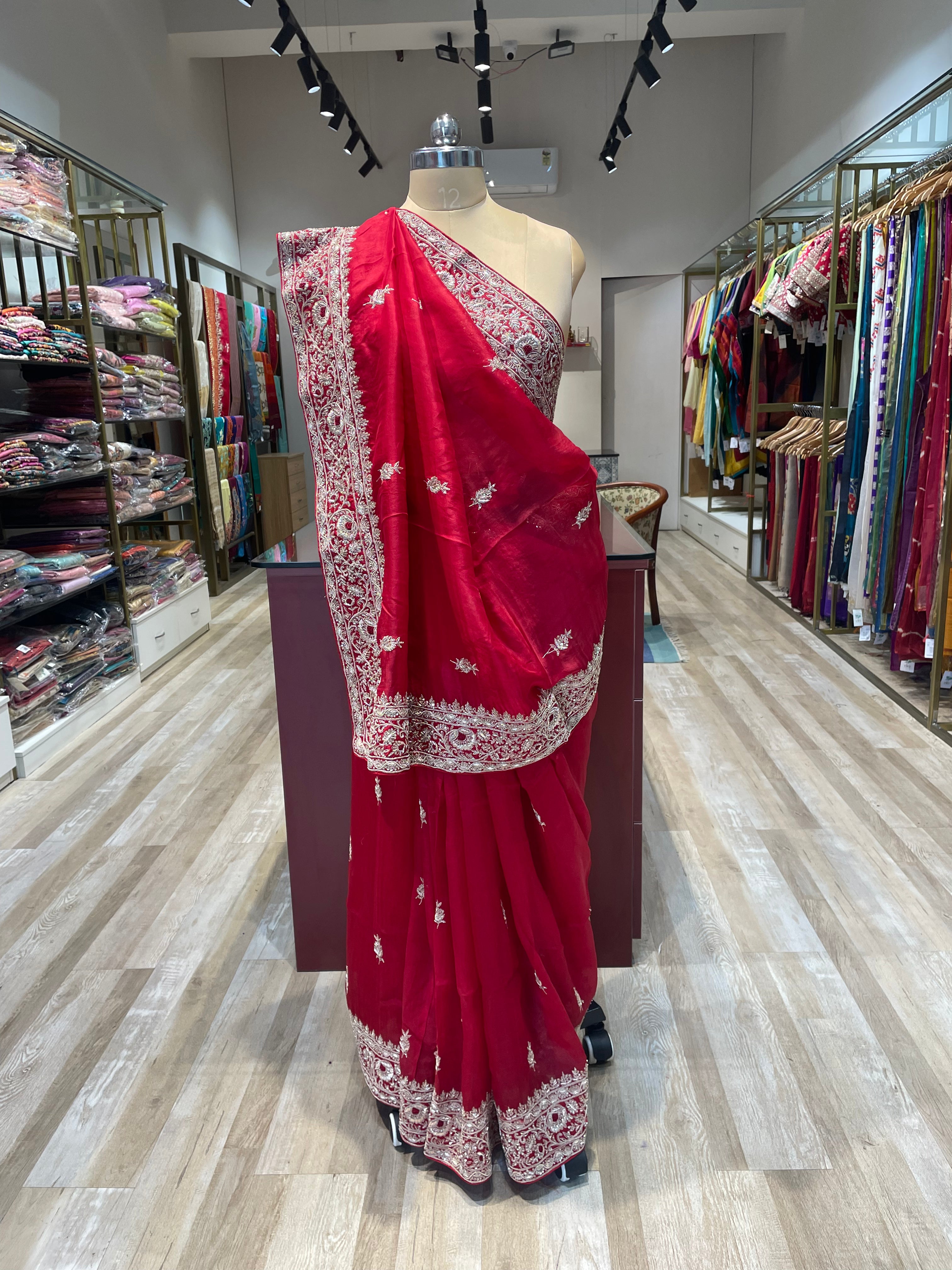 Pure organza saree with zardosi work (RG)