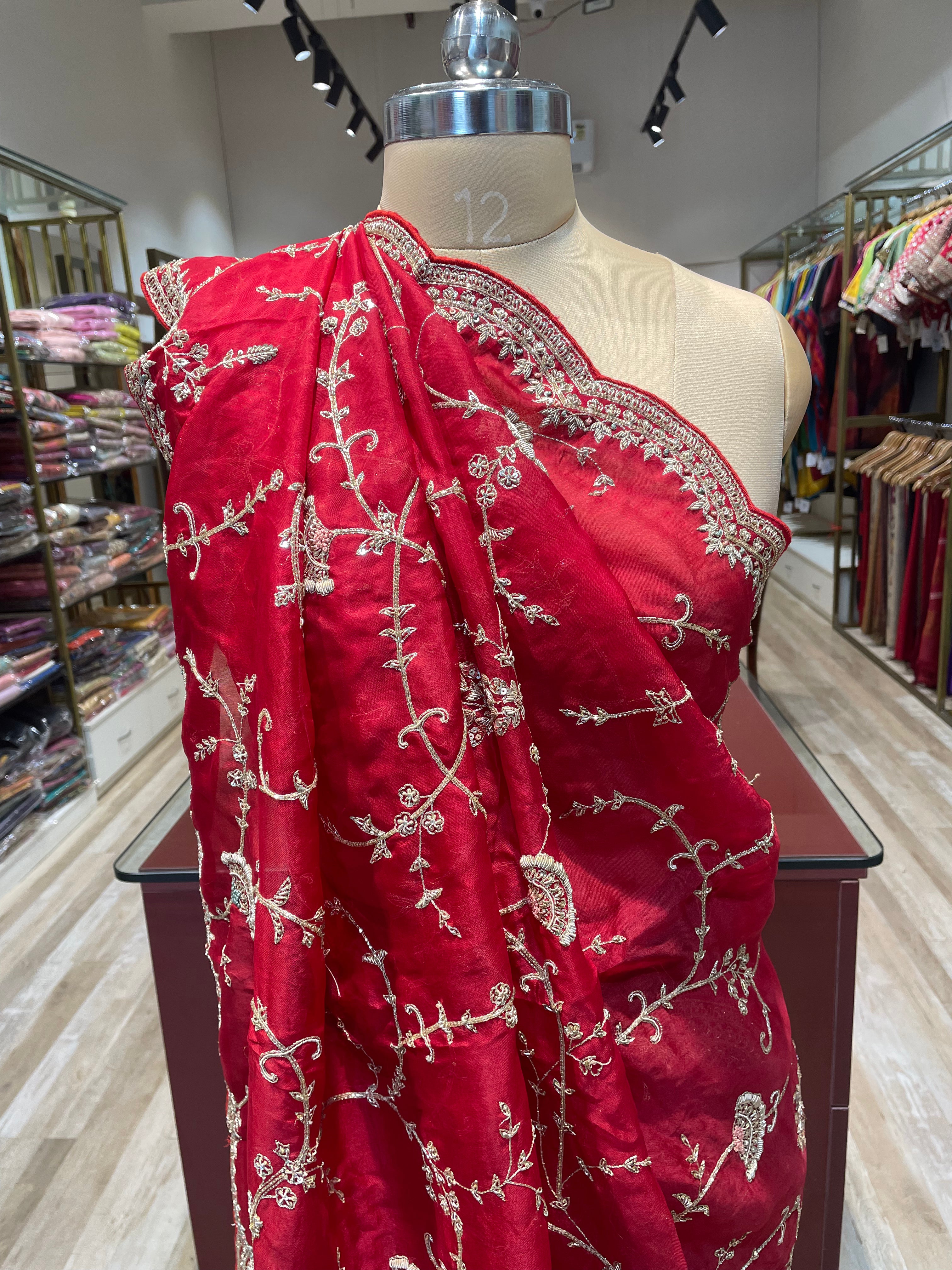 Pure organza saree with zardosi work (R)