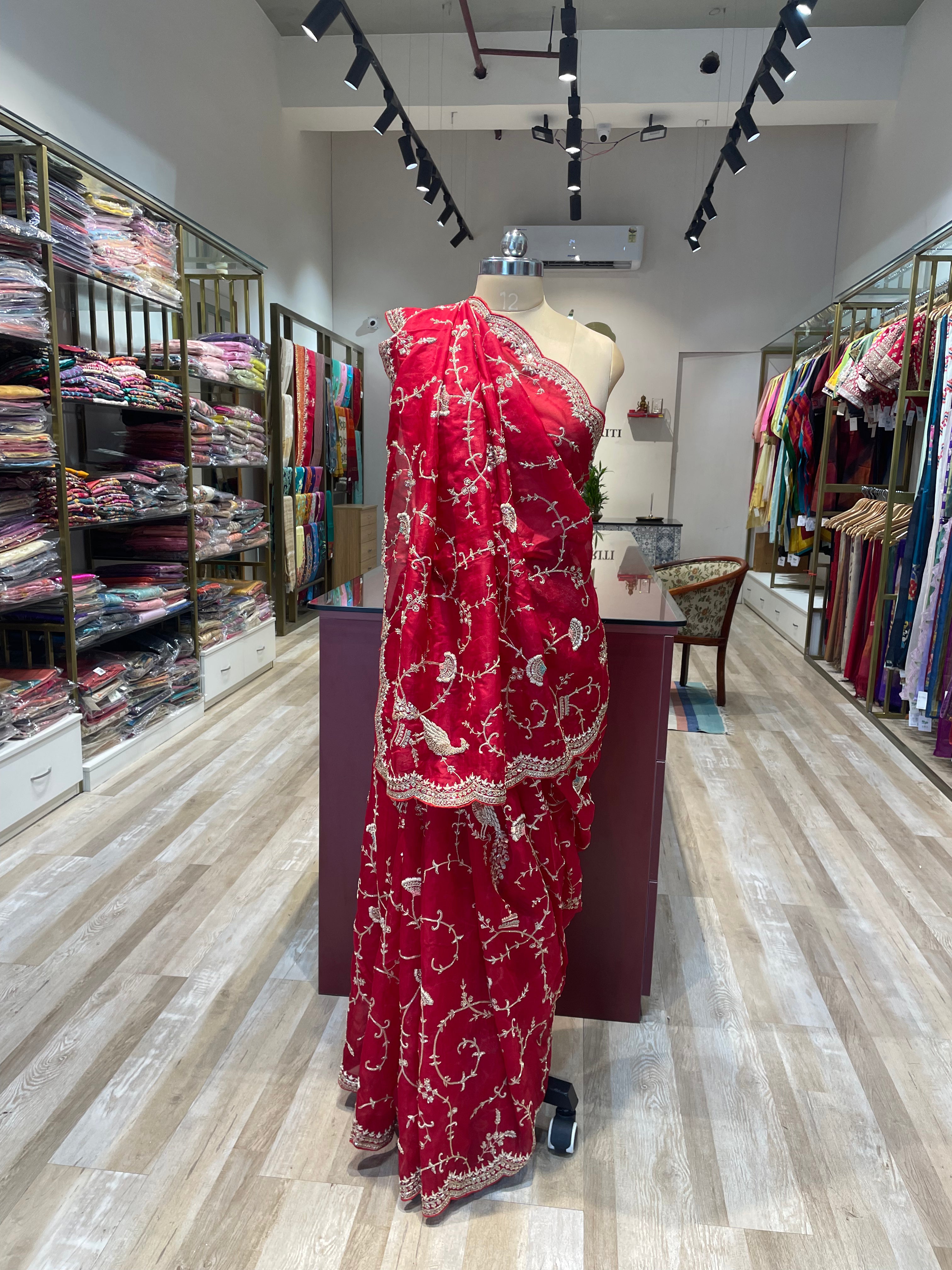 Pure organza saree with zardosi work (R)