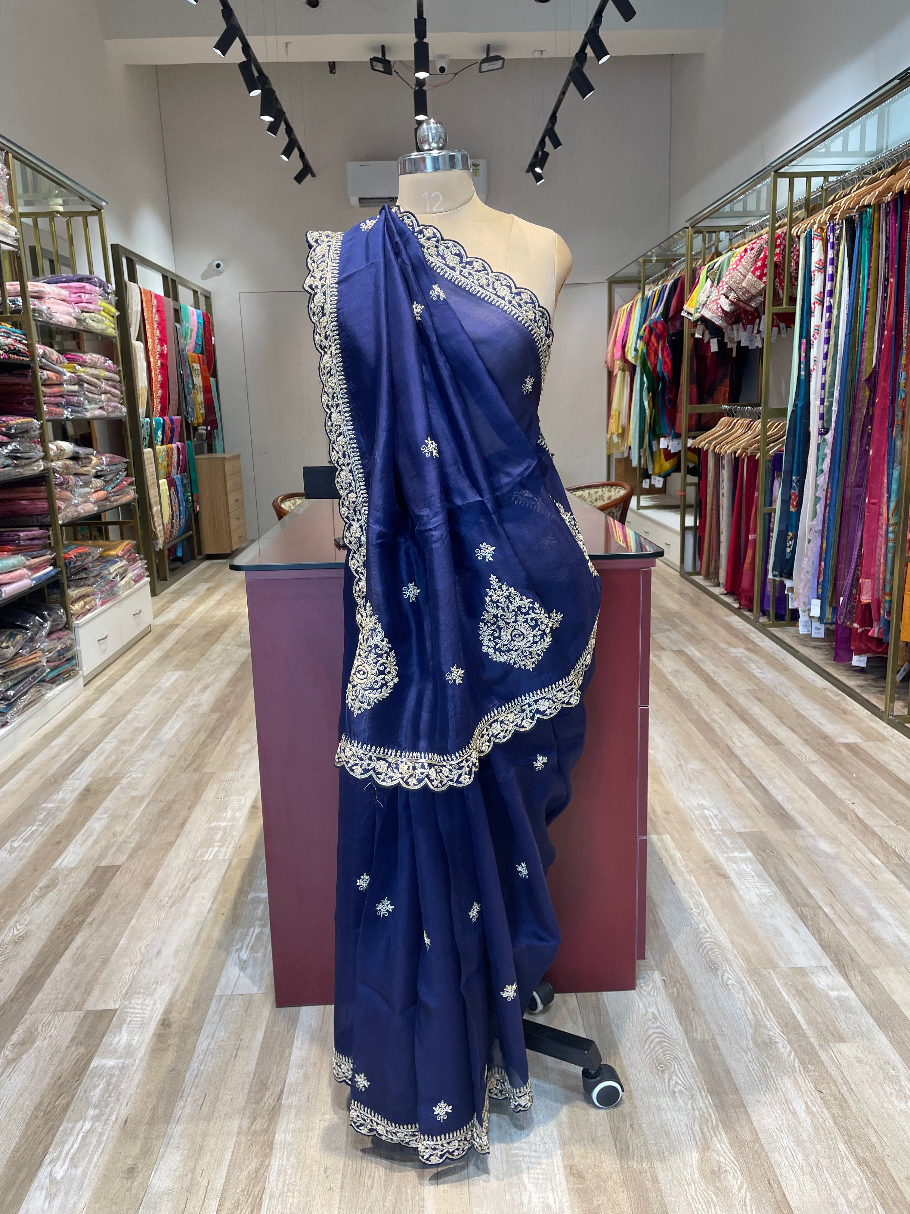 Pure organza saree with zardosi work (BU1)