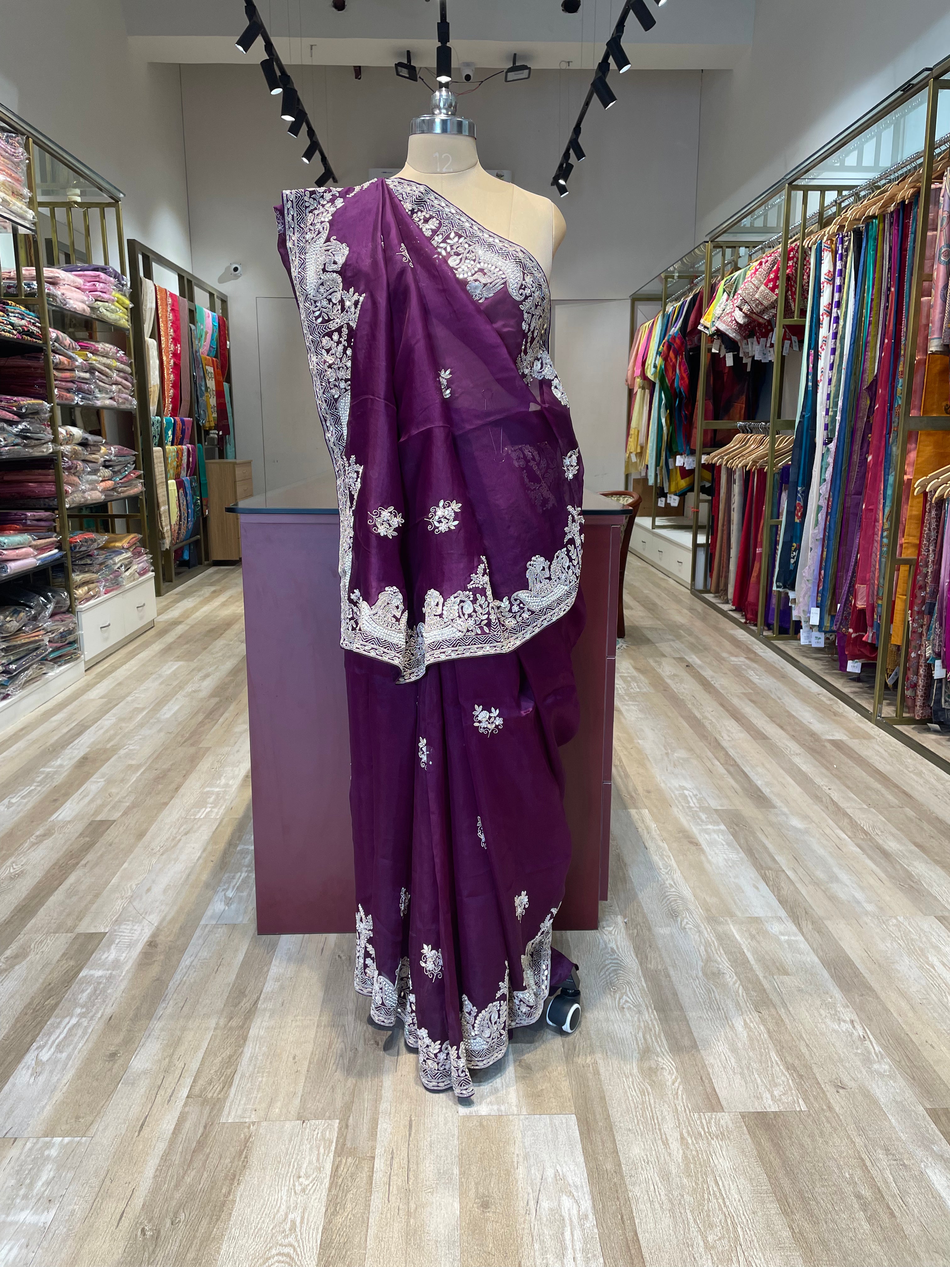 Pure organza saree with zardosi work (PU2)