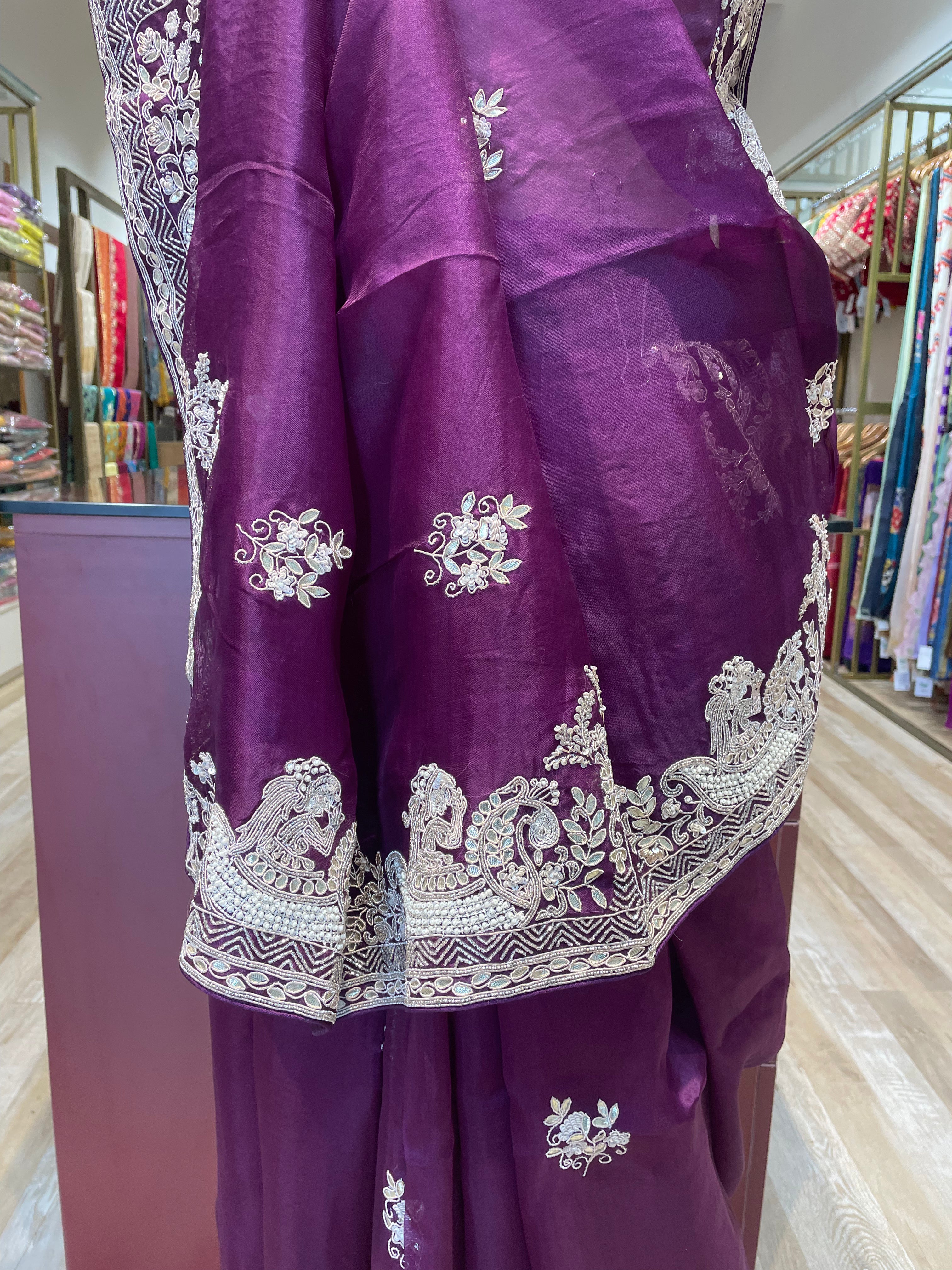 Pure organza saree with zardosi work (PU2)