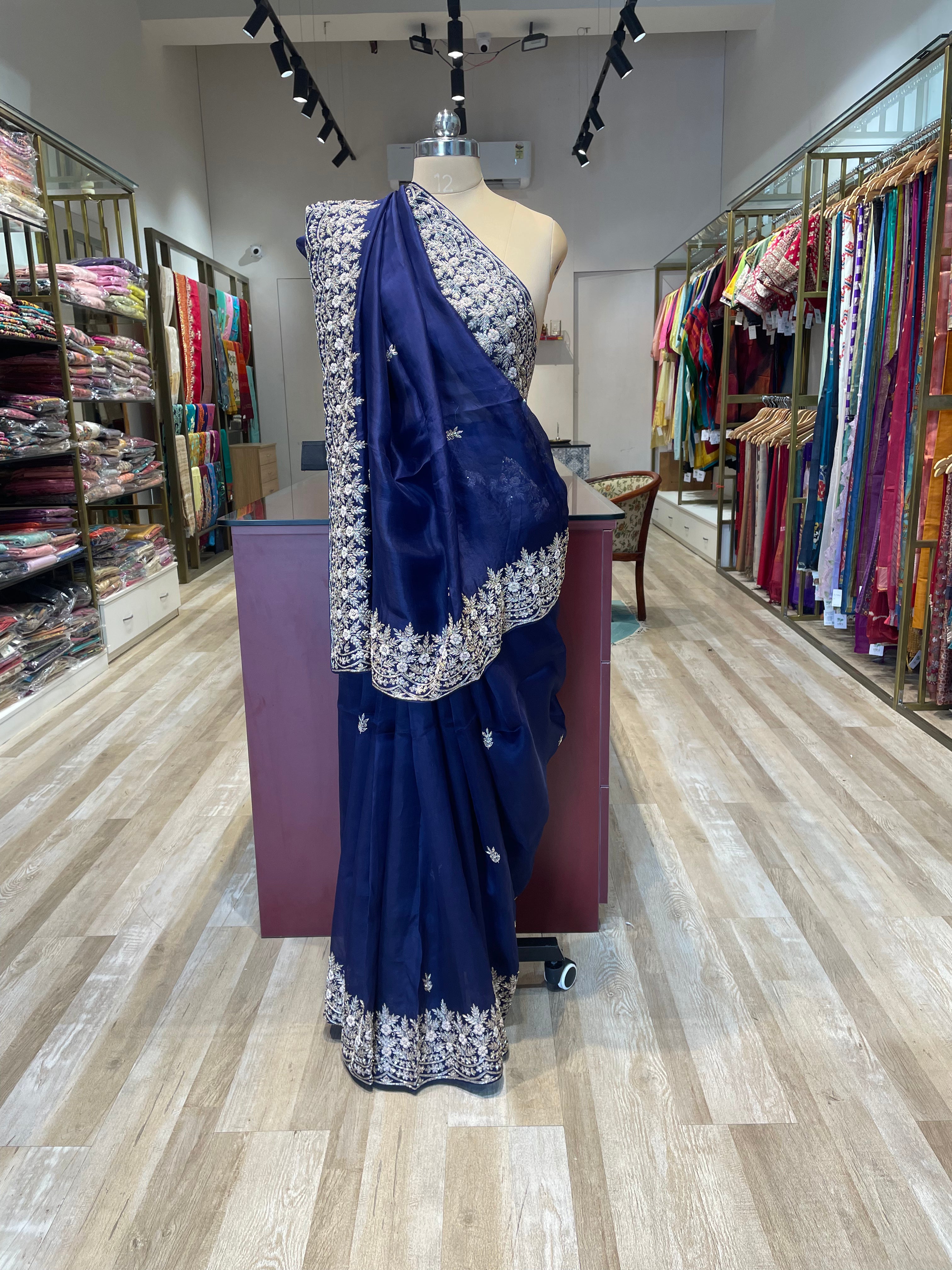 Pure organza saree with zardosi work (BU)