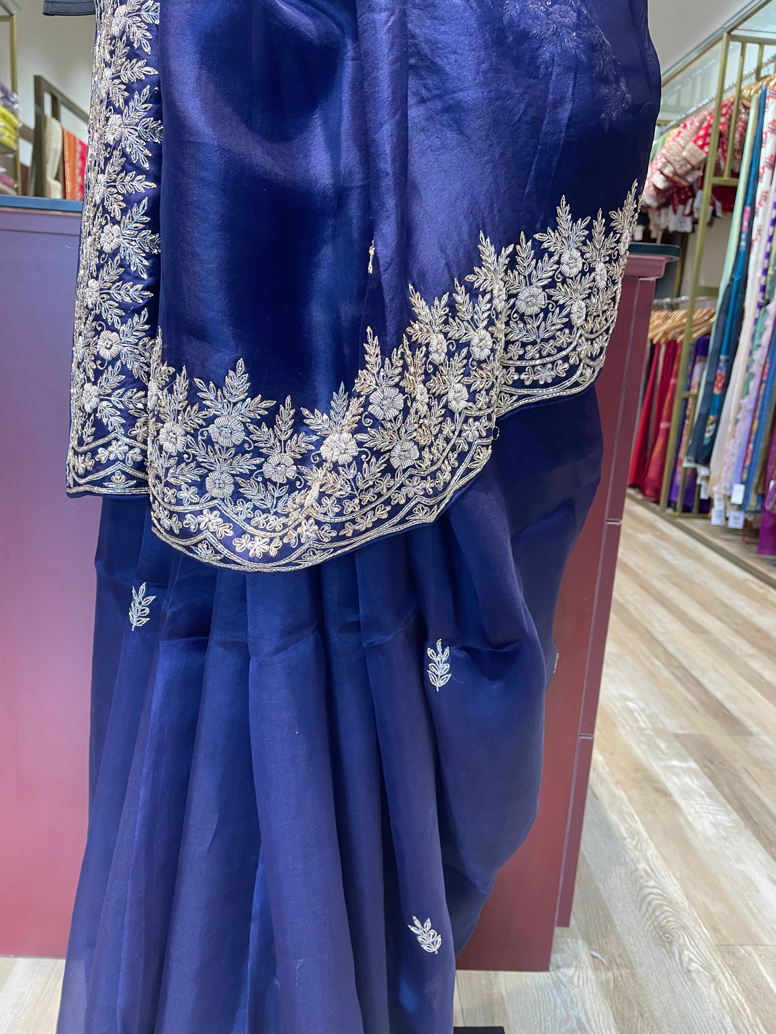 Pure organza saree with zardosi work (BU)