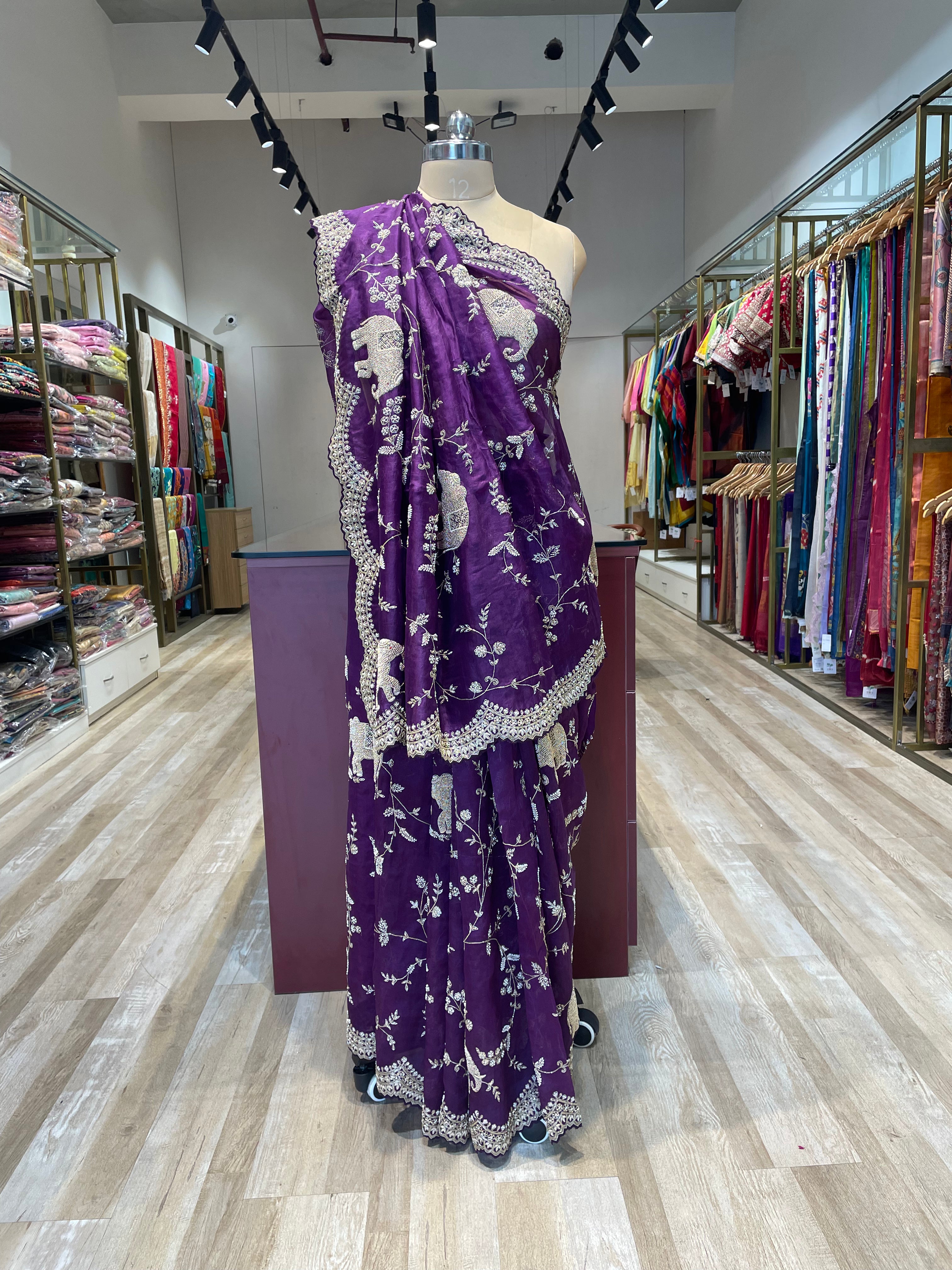 Pure organza saree with zardosi work (PU)