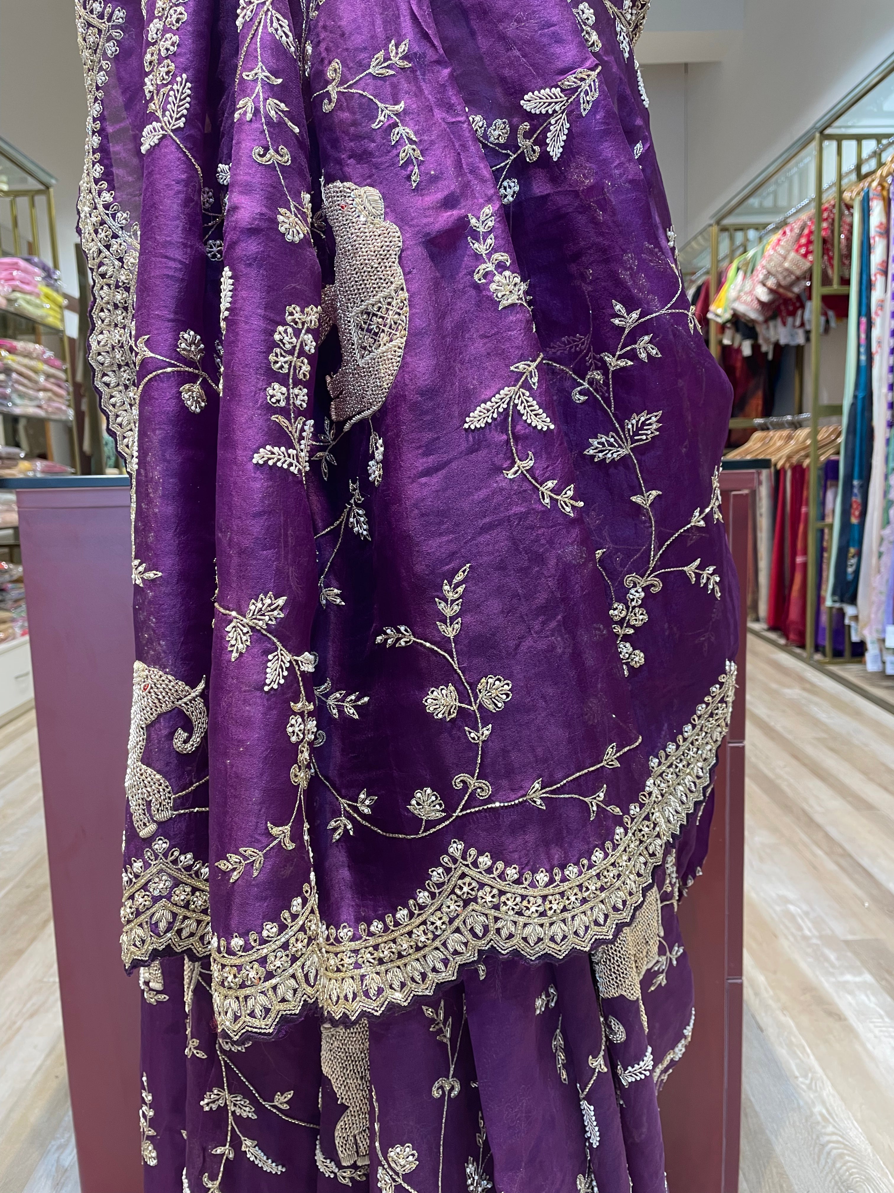 Pure organza saree with zardosi work (PU)