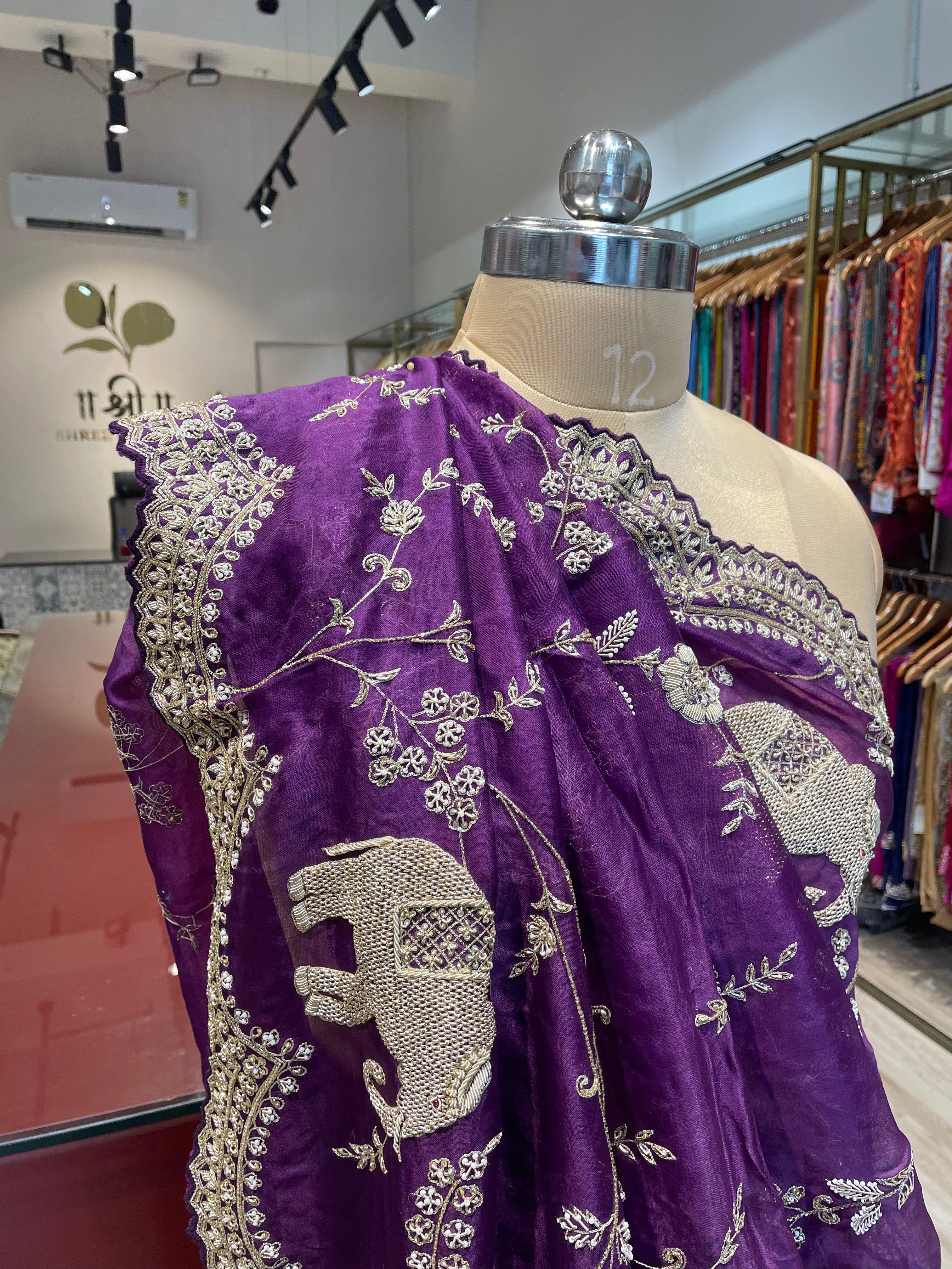 Pure organza saree with zardosi work (PU)