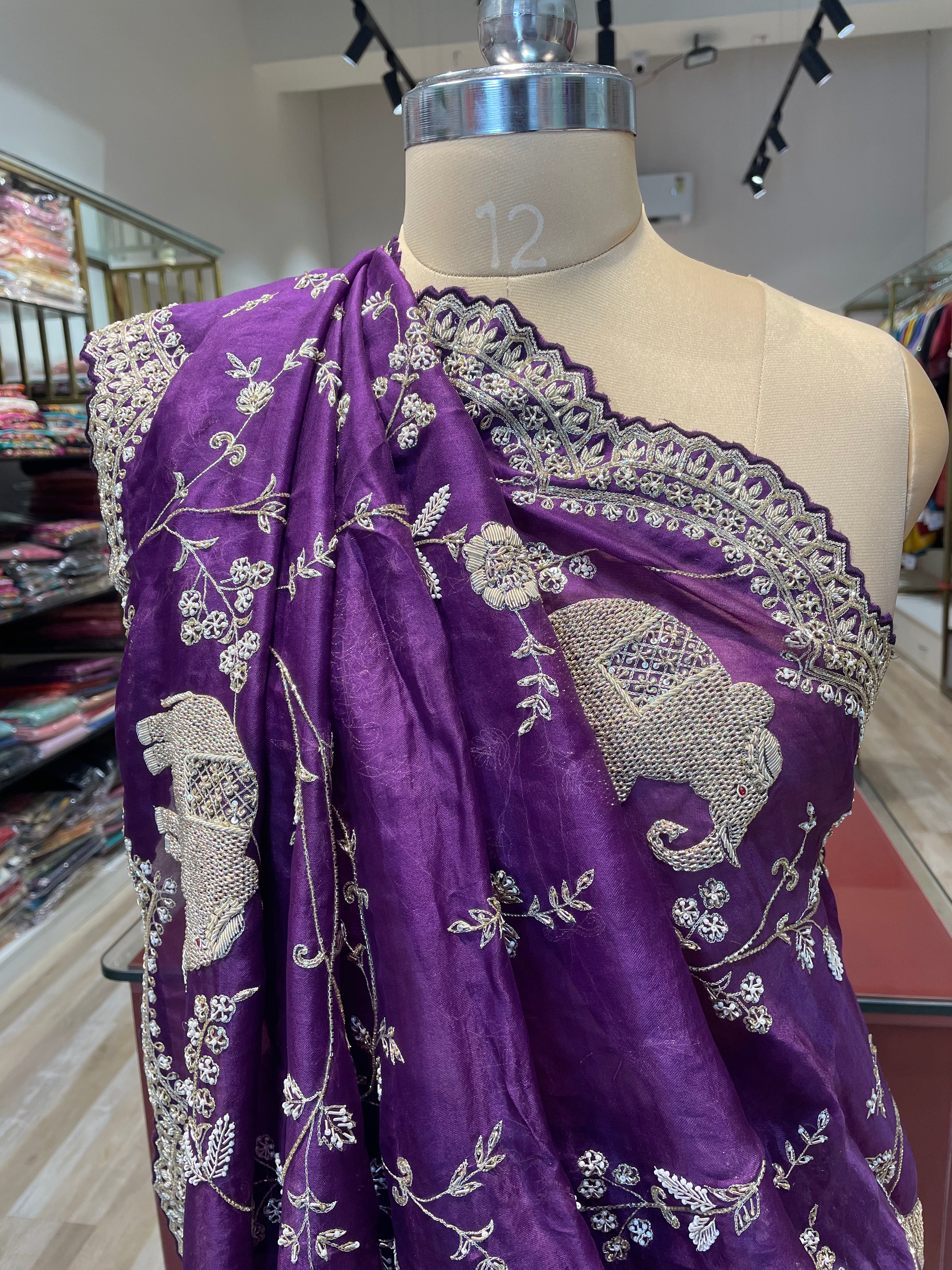 Pure organza saree with zardosi work (PU)