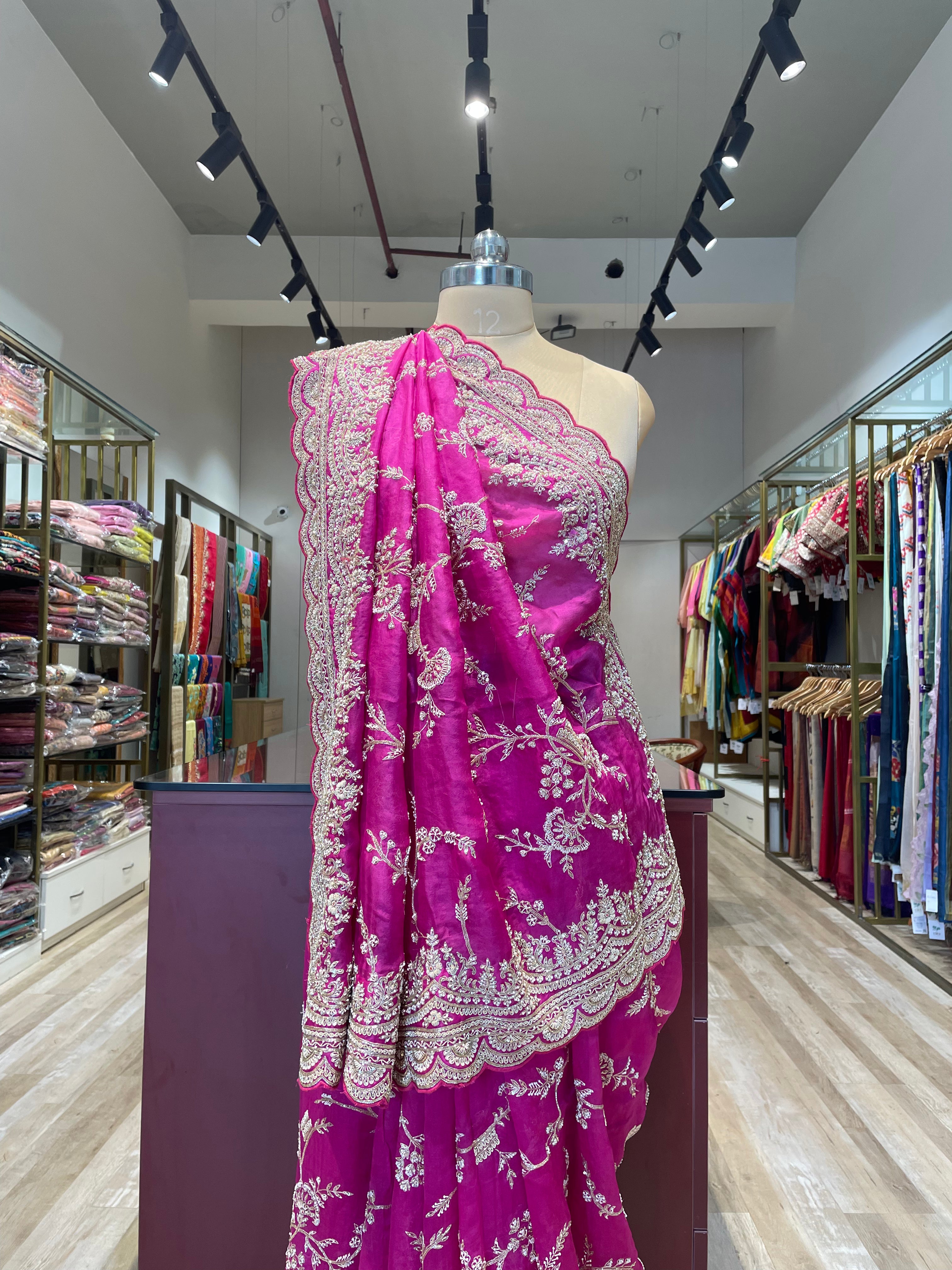 Pure organza saree with zardosi work (PI)