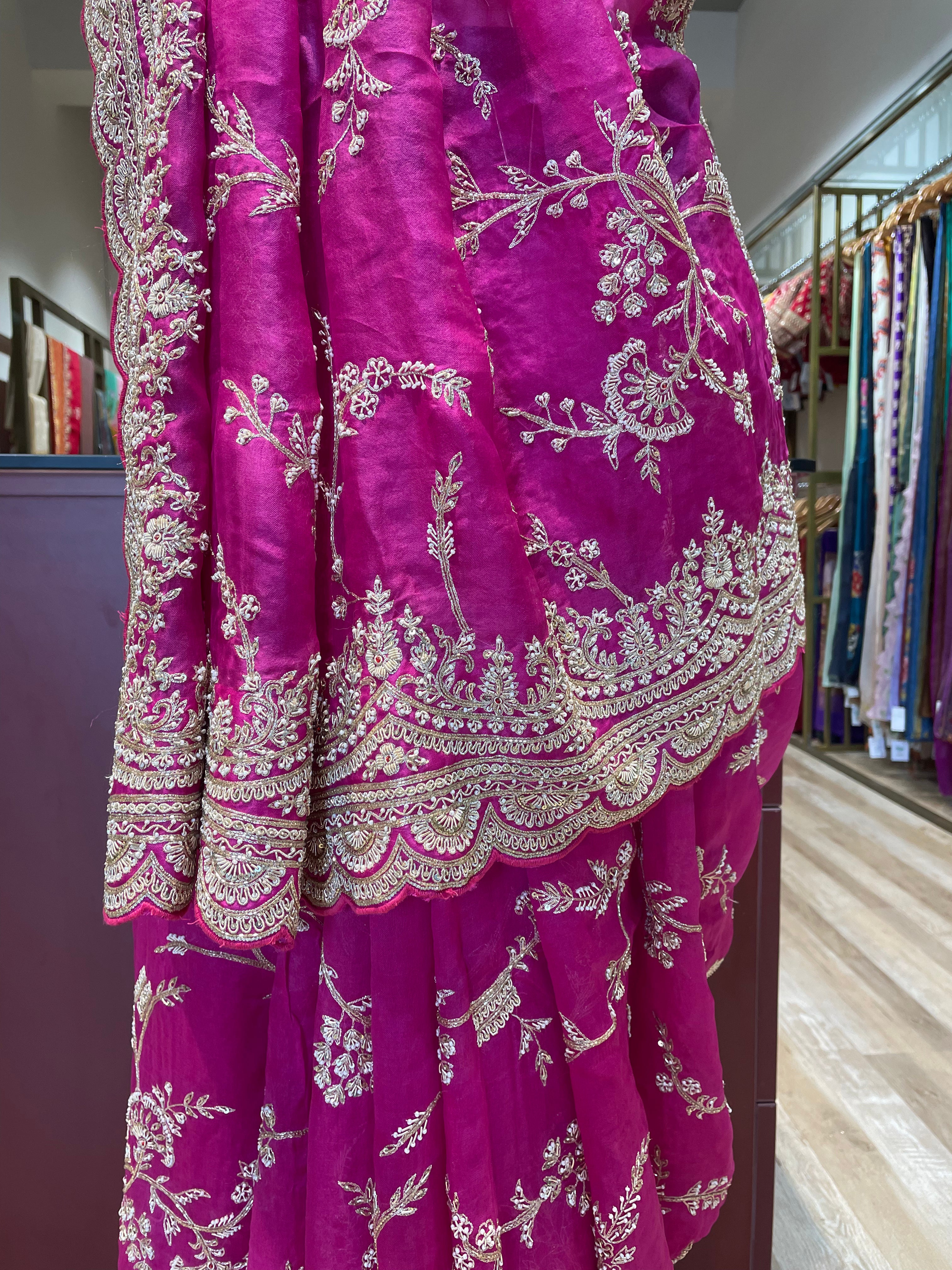 Pure organza saree with zardosi work (PI)