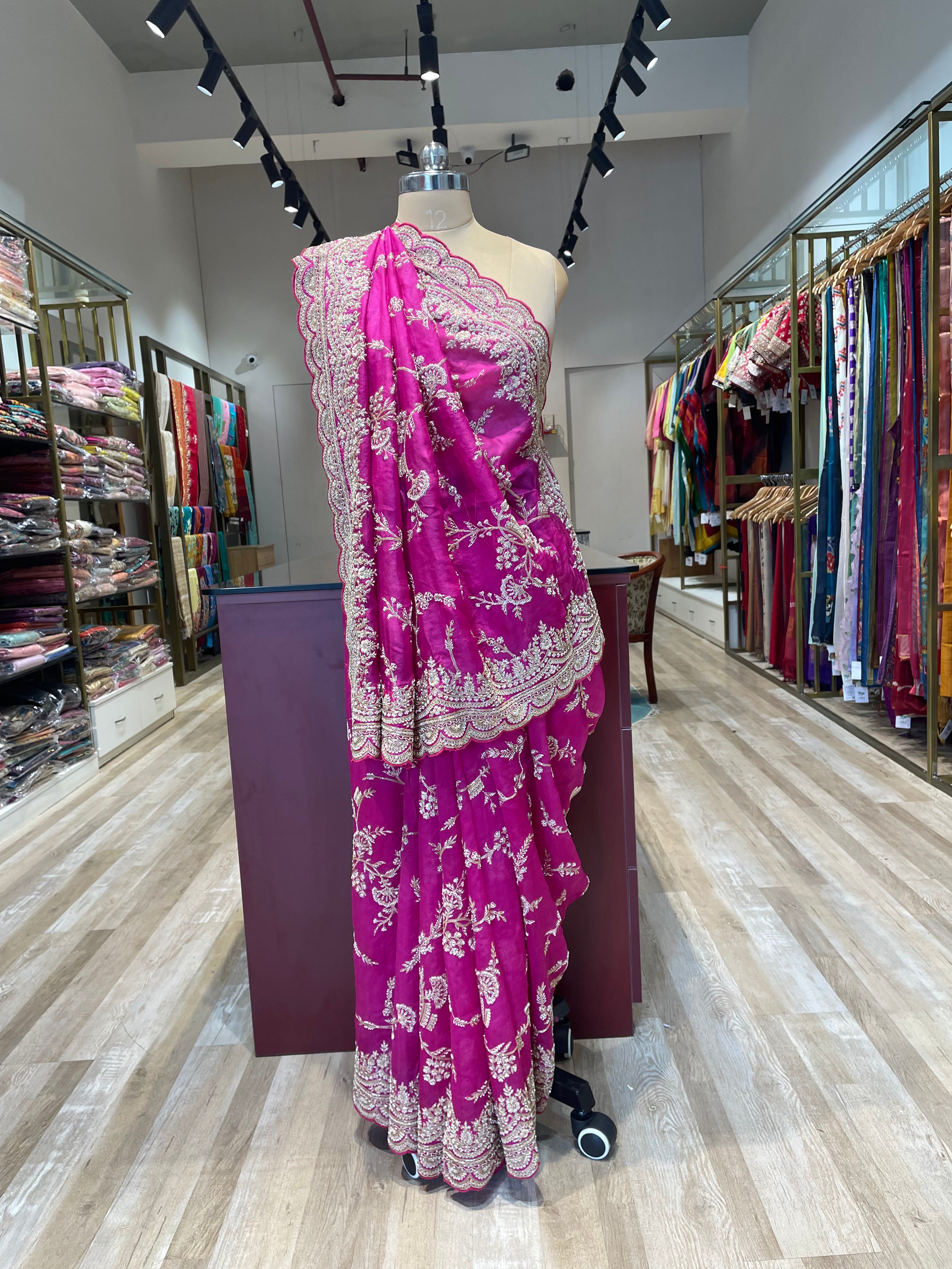 Pure organza saree with zardosi work (PI)