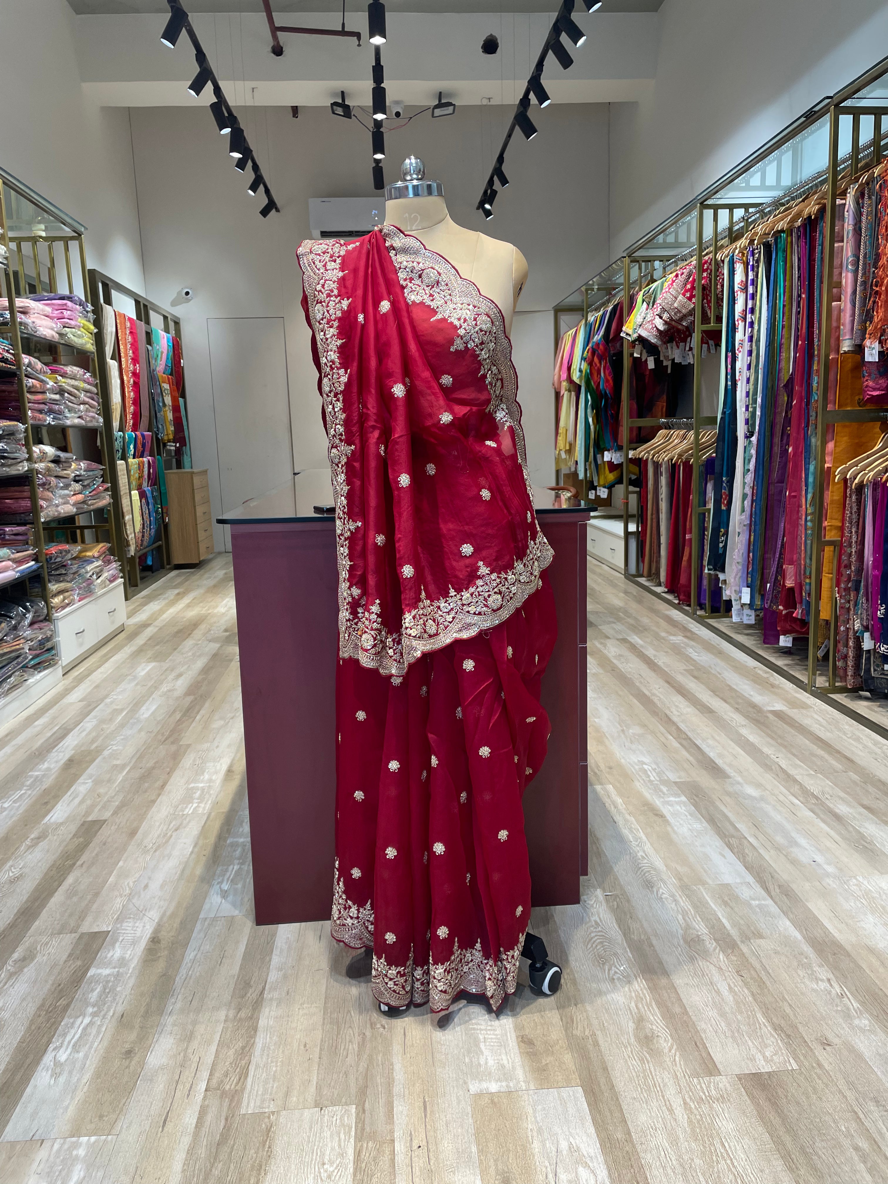 Pure organza saree with zardosi work (R)