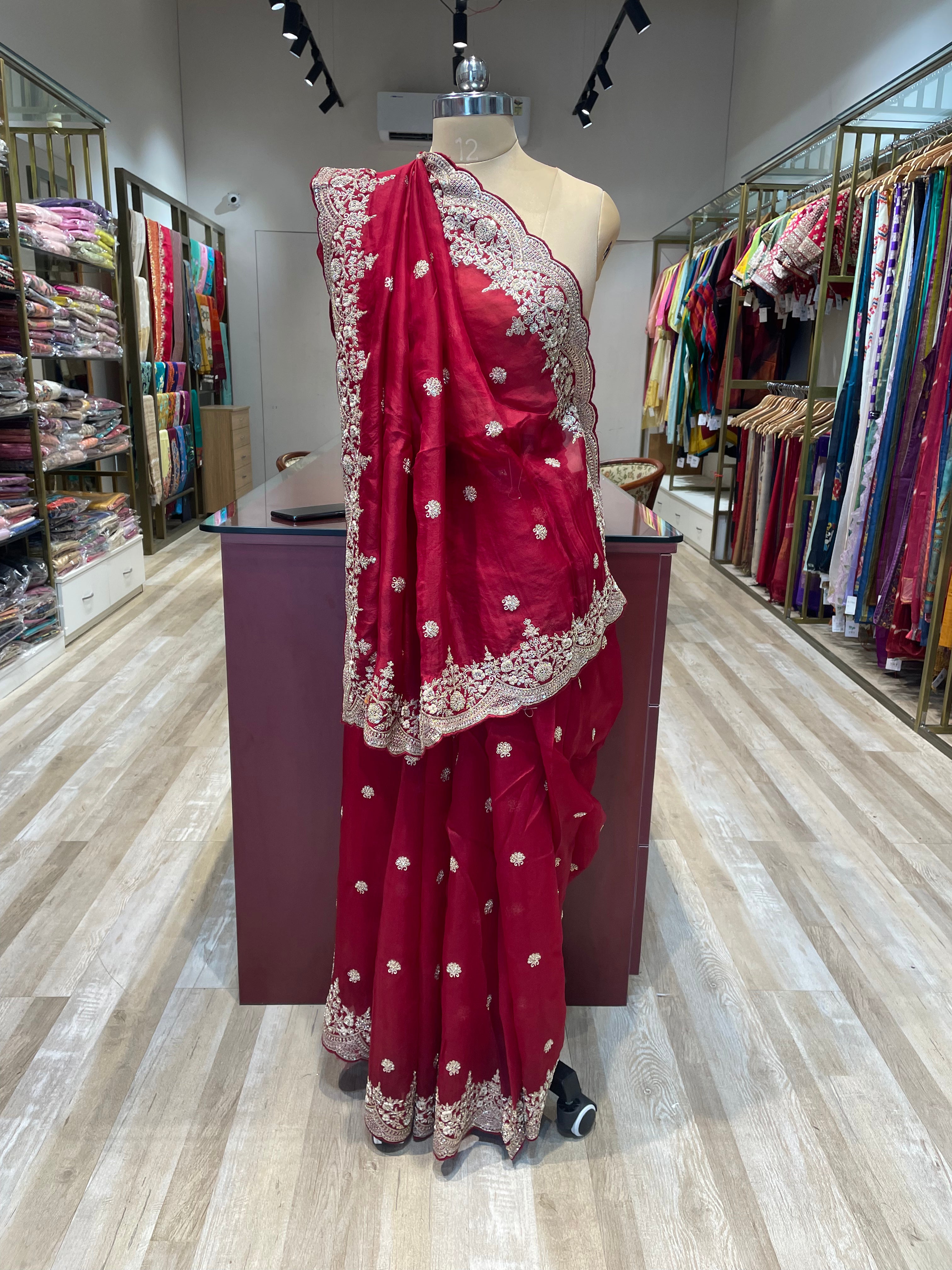 Pure organza saree with zardosi work (R)