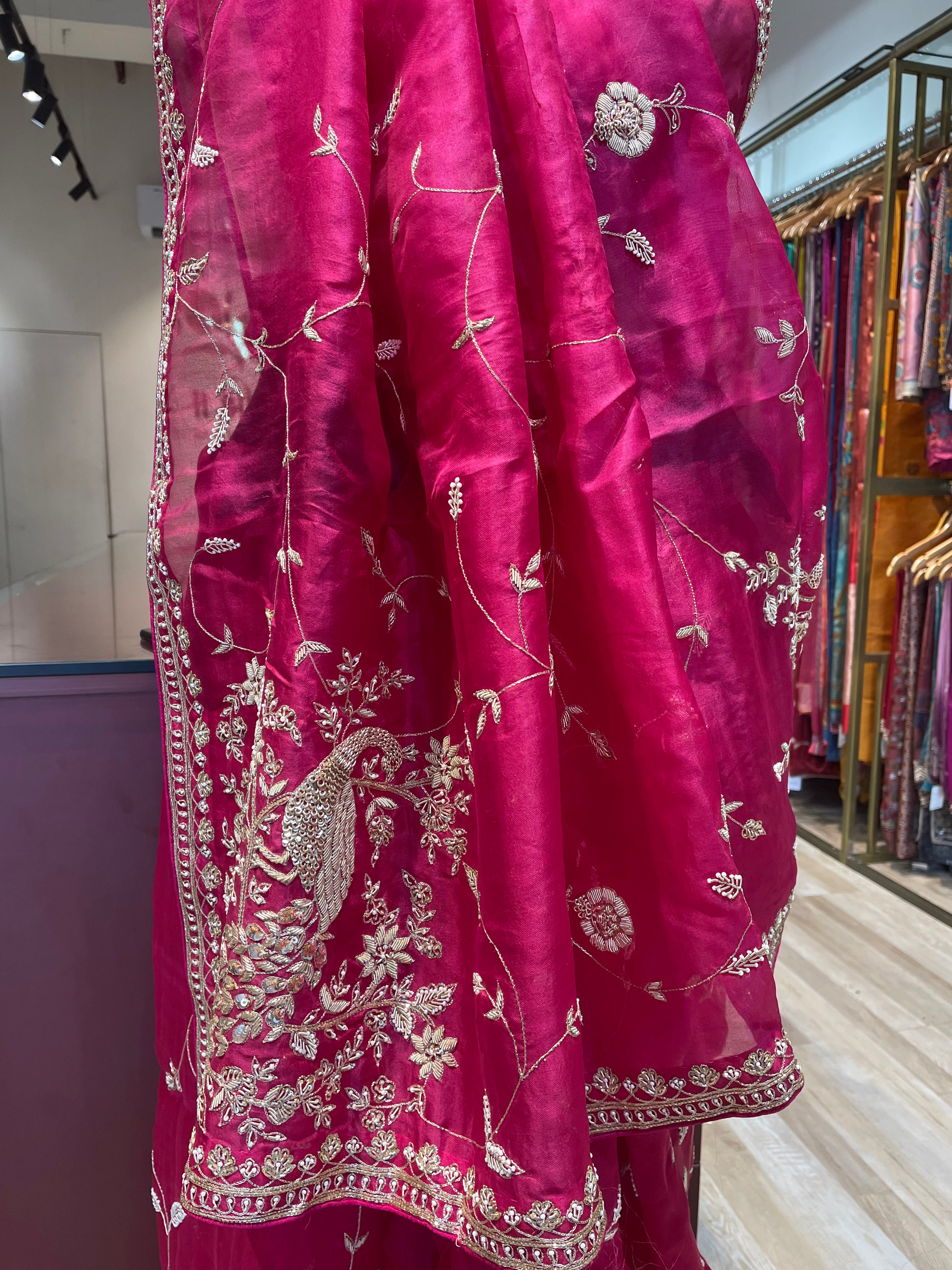 Pure organza saree with zardosi work (P)