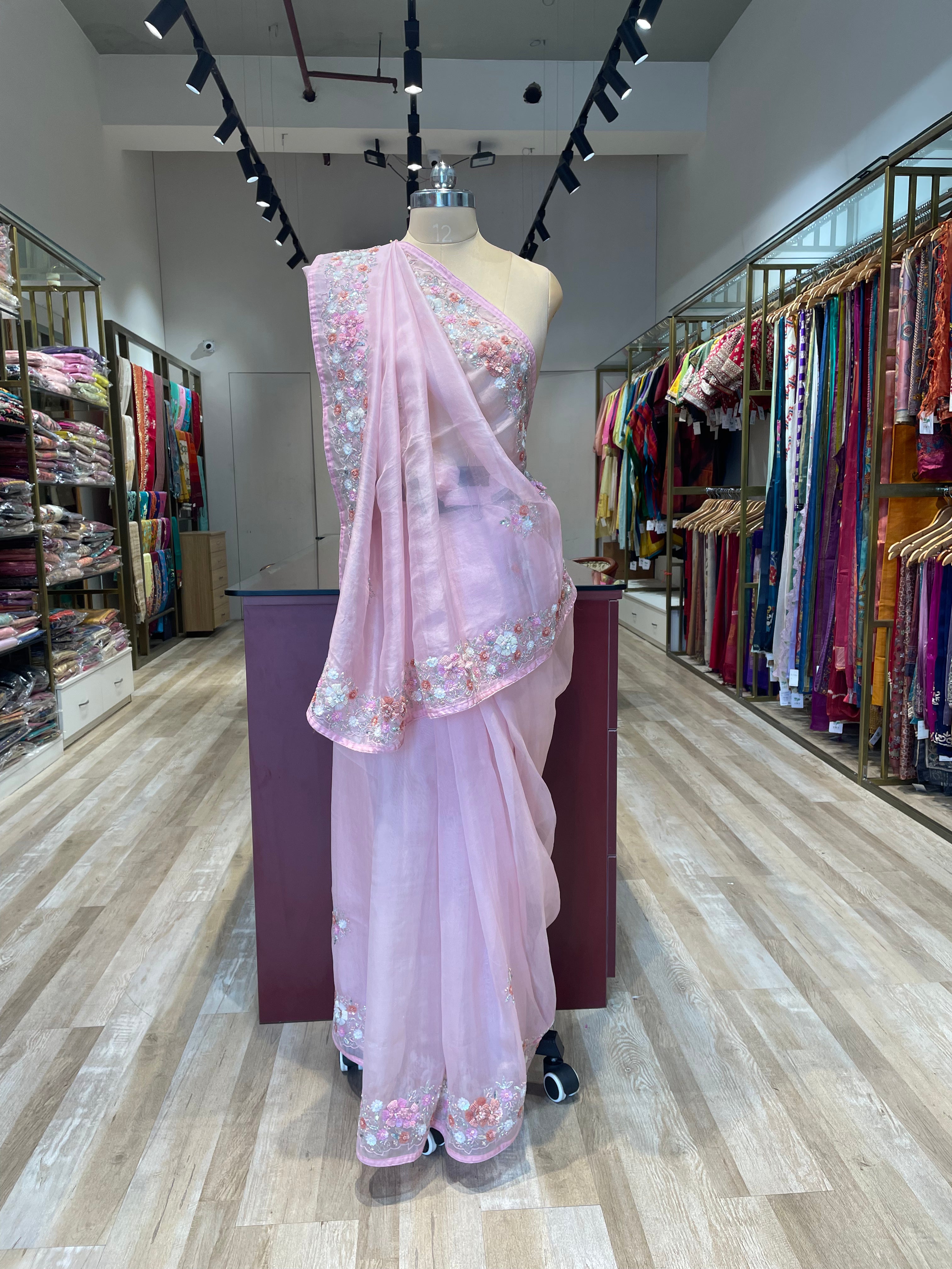 Pure organza saree with handwork (LP)