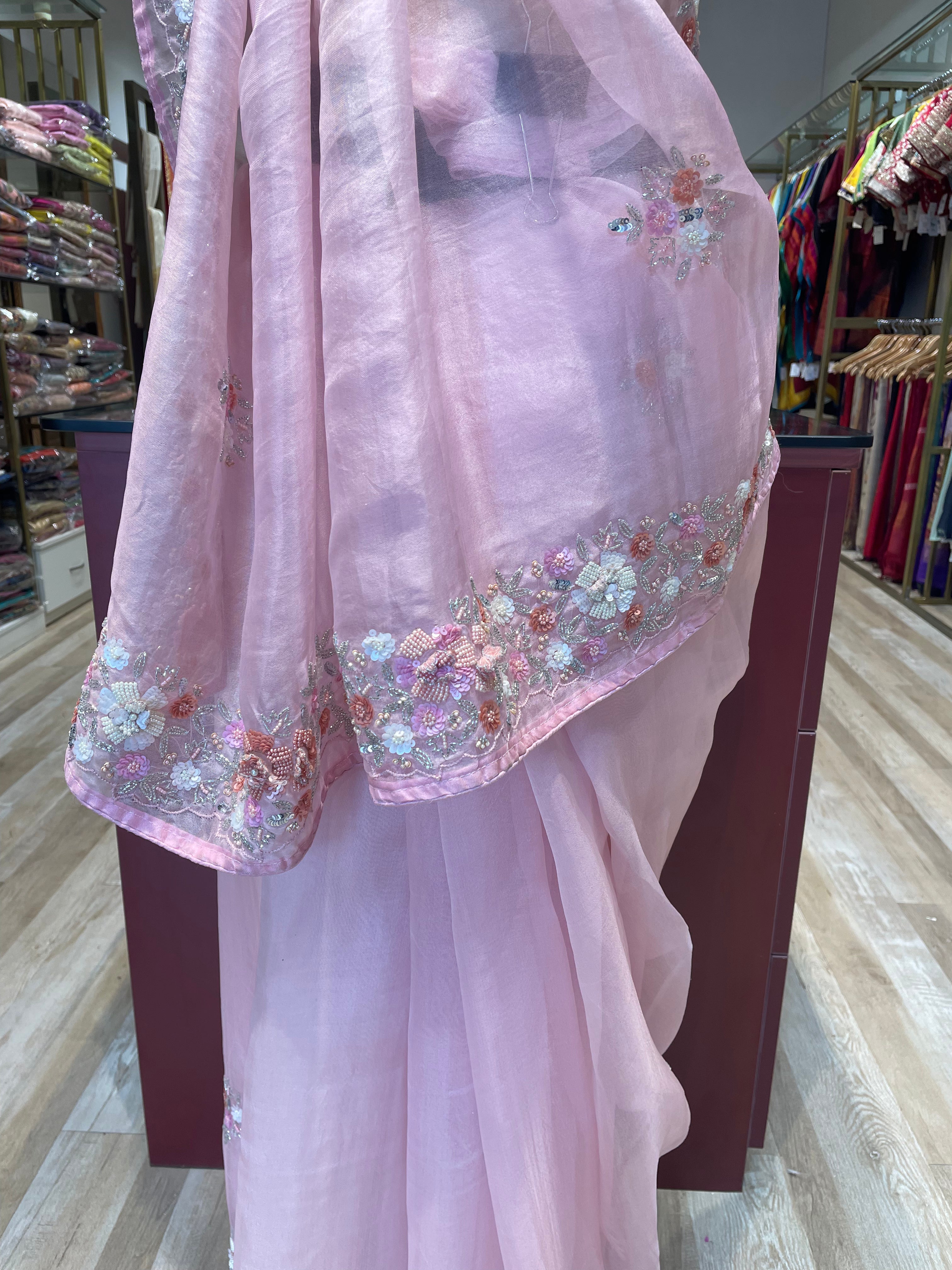Pure organza saree with handwork (LP)