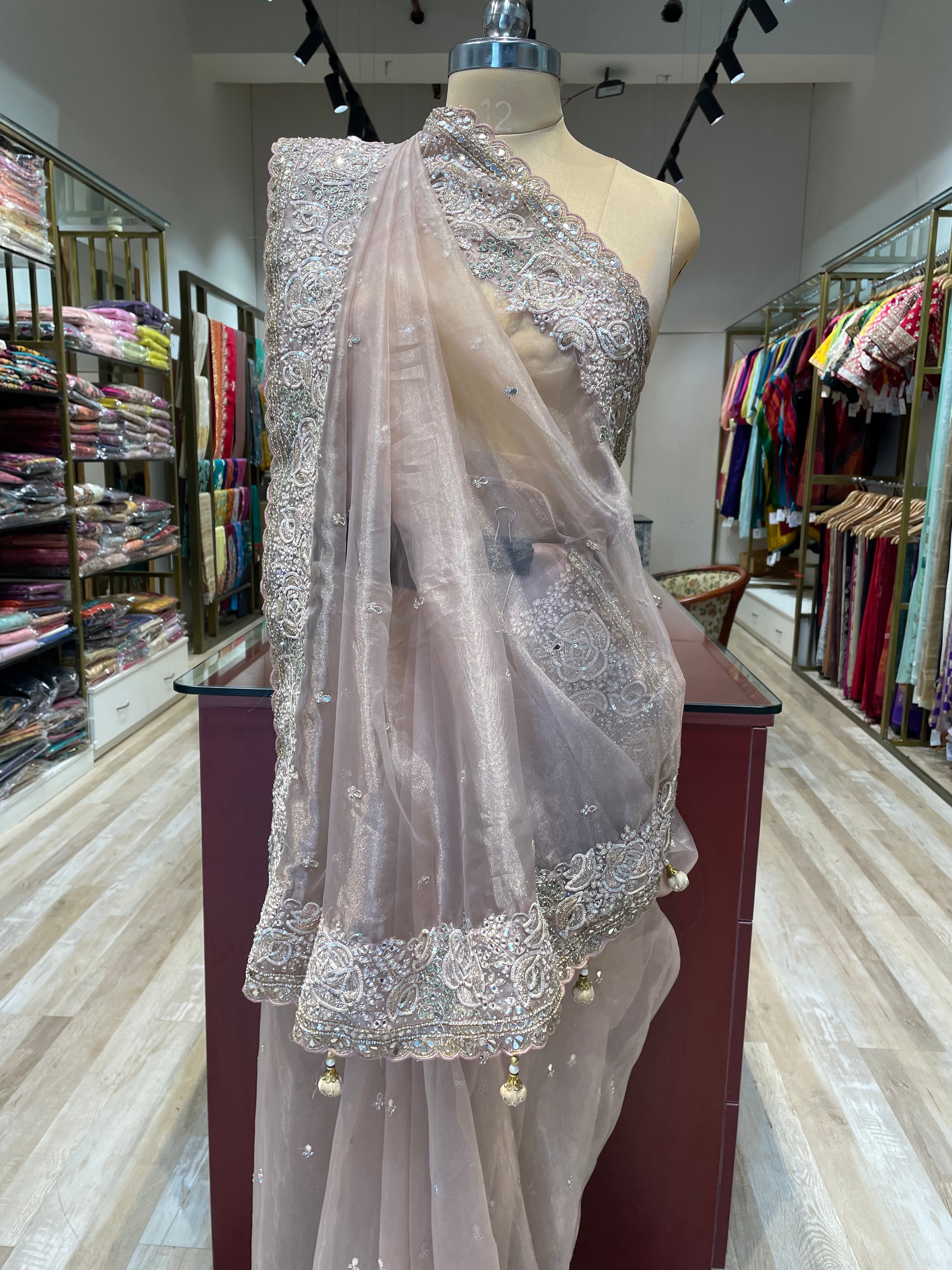 Pure tissue saree with handwork (O)