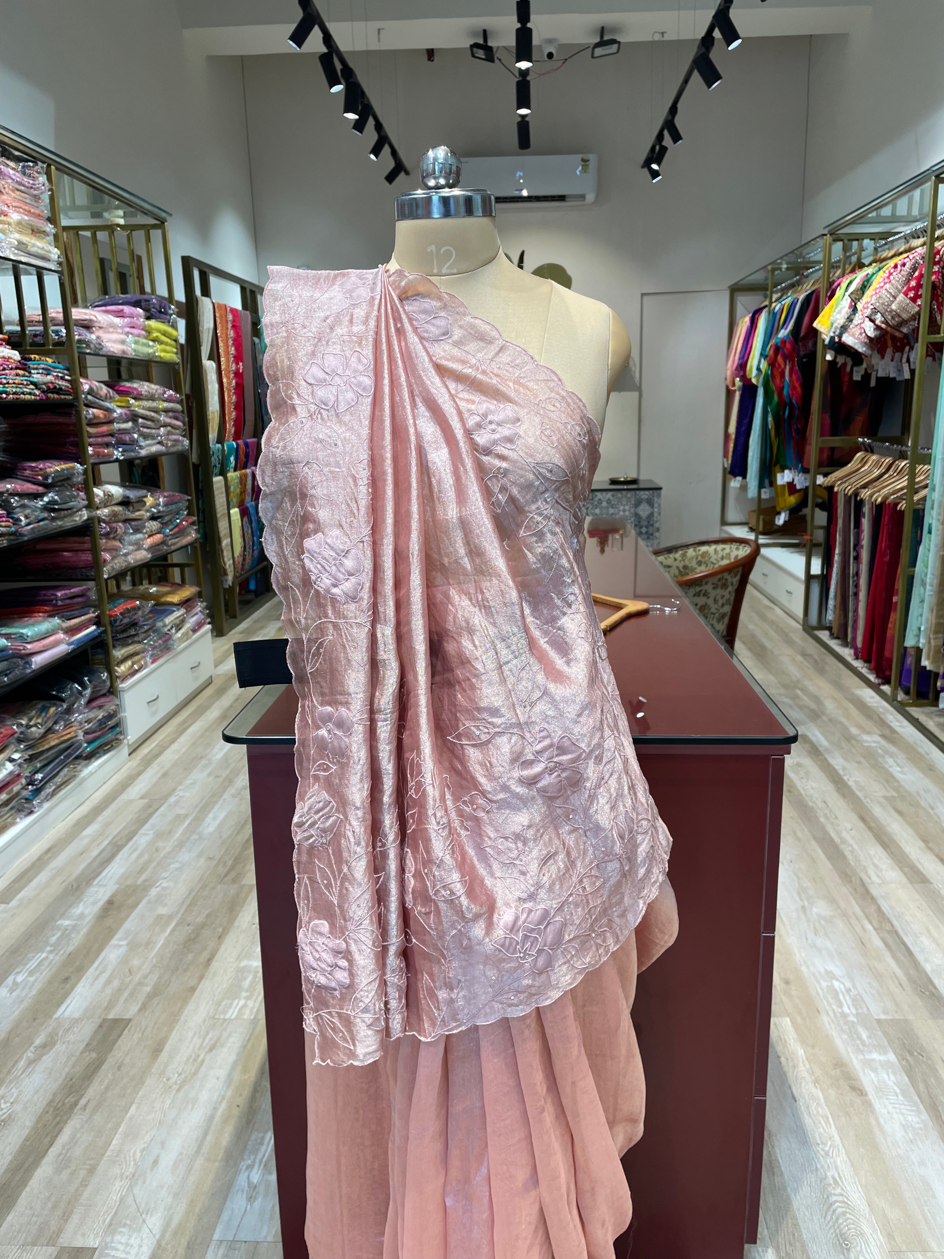Pure tissue saree with applique (PI)