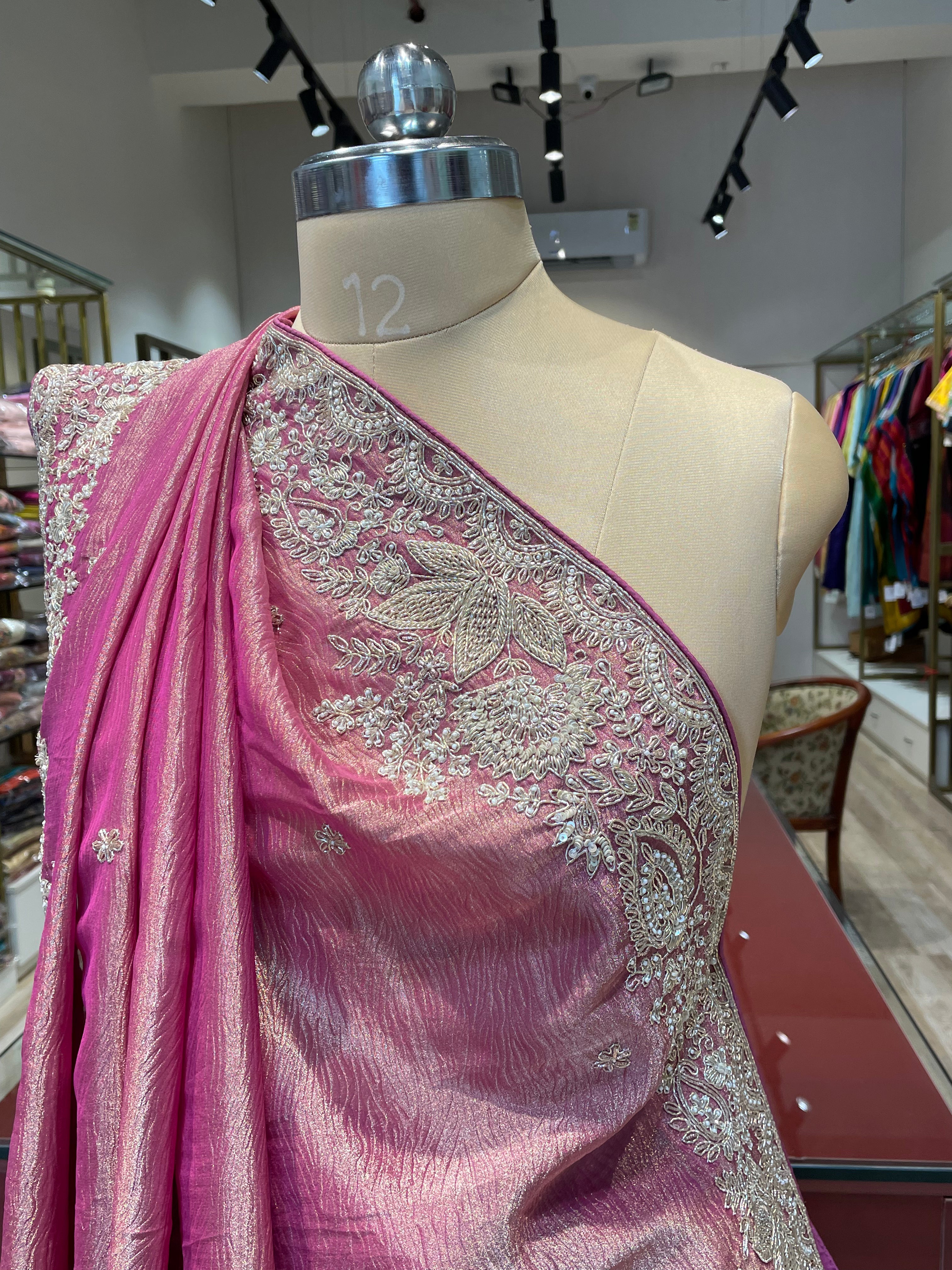 Pure crush tissue saree with handwork (P)