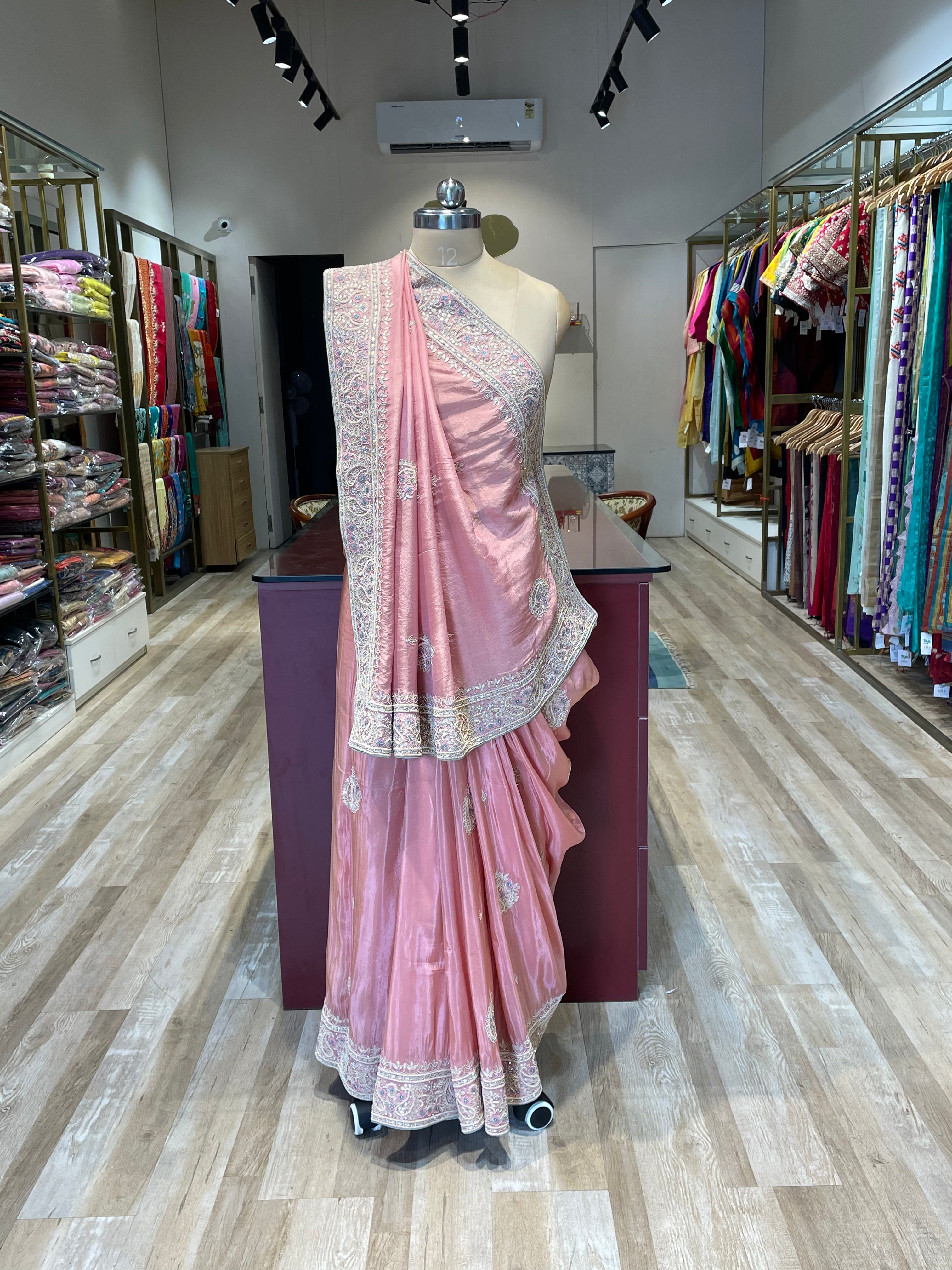 Pure tissue saree with gota patti work (P)
