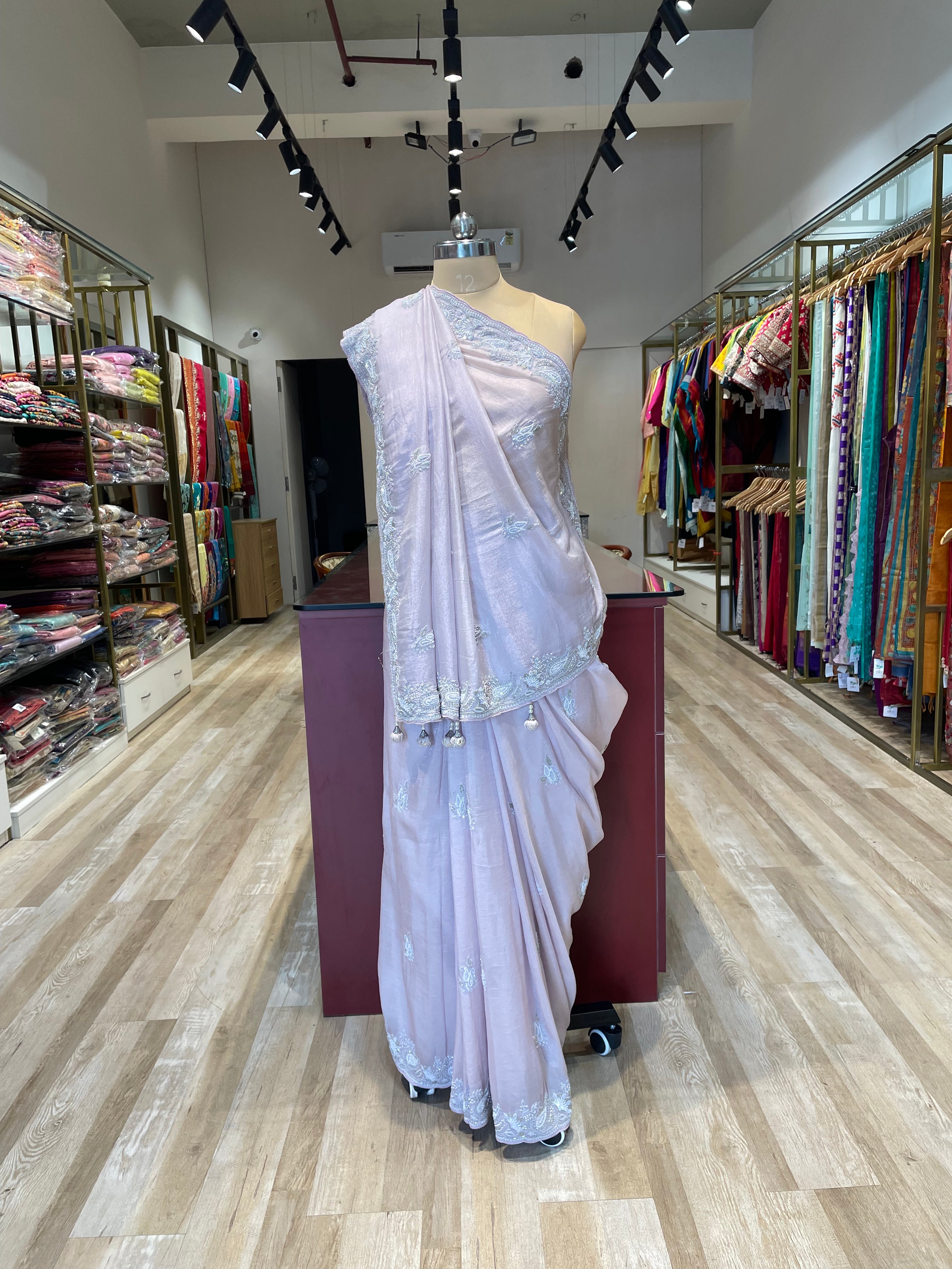 Pure  satin silk saree with handwork (LP)