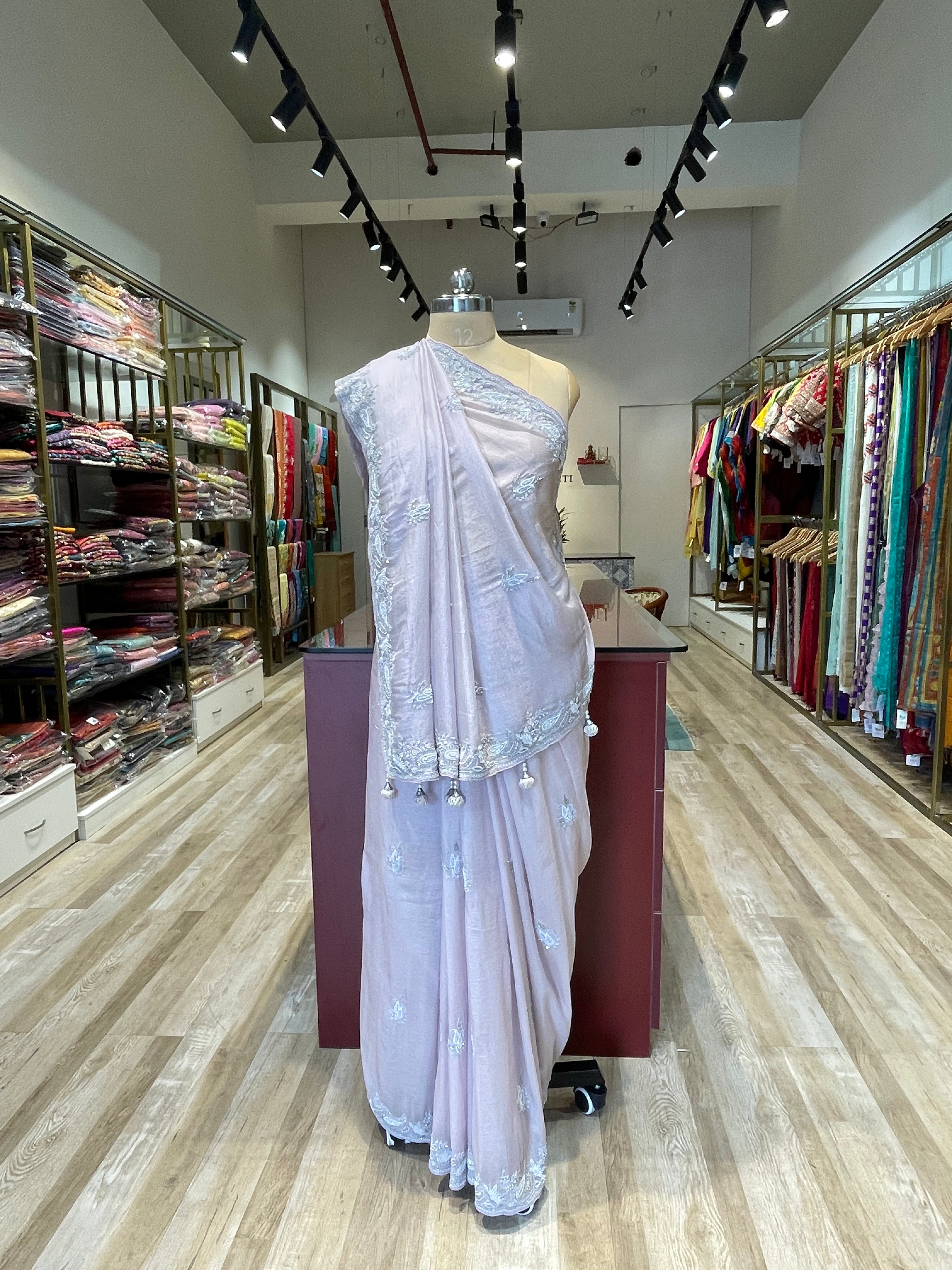 Pure  satin silk saree with handwork (LP)