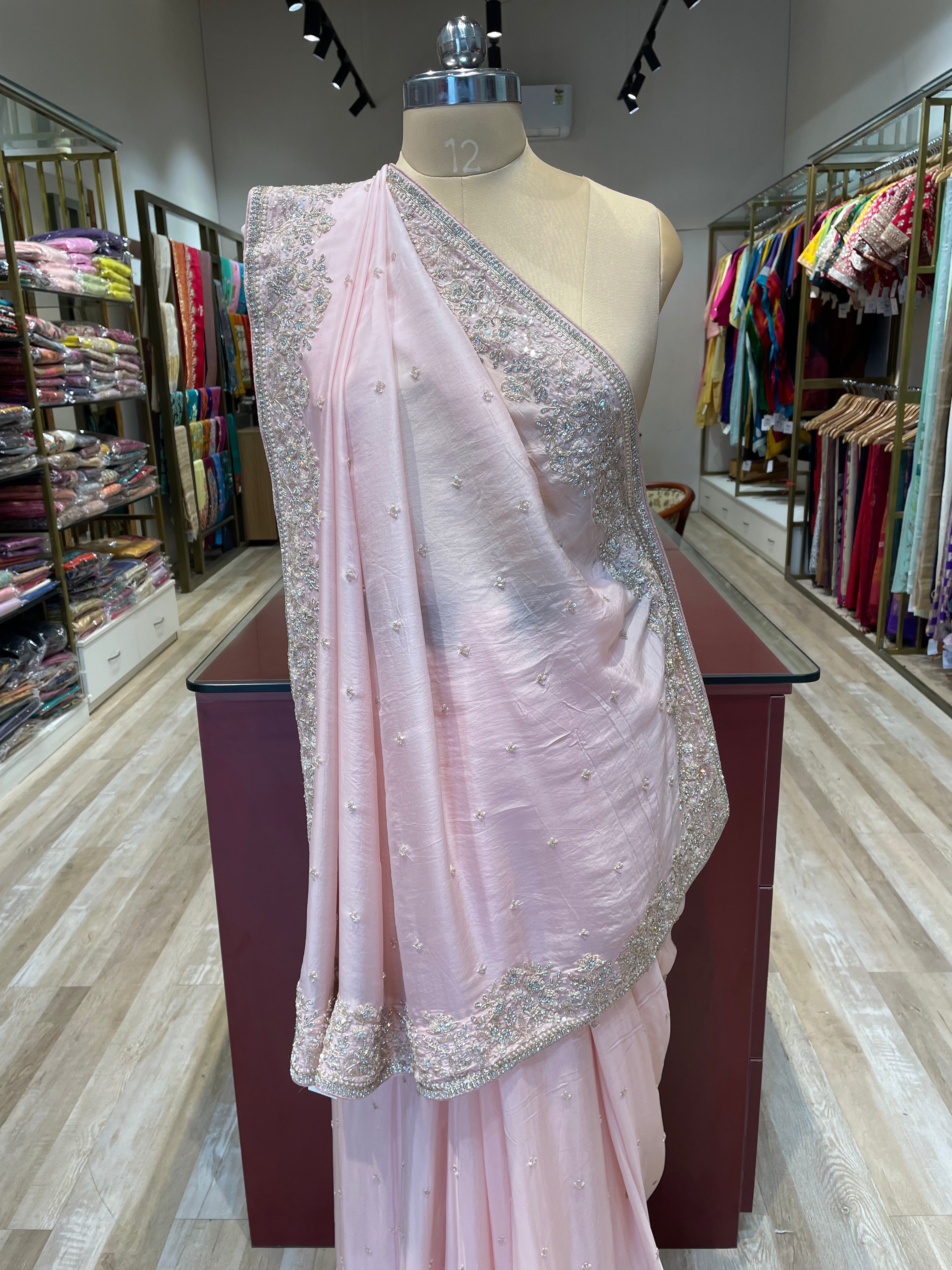 Pure satin silk saree with handwork (LP)