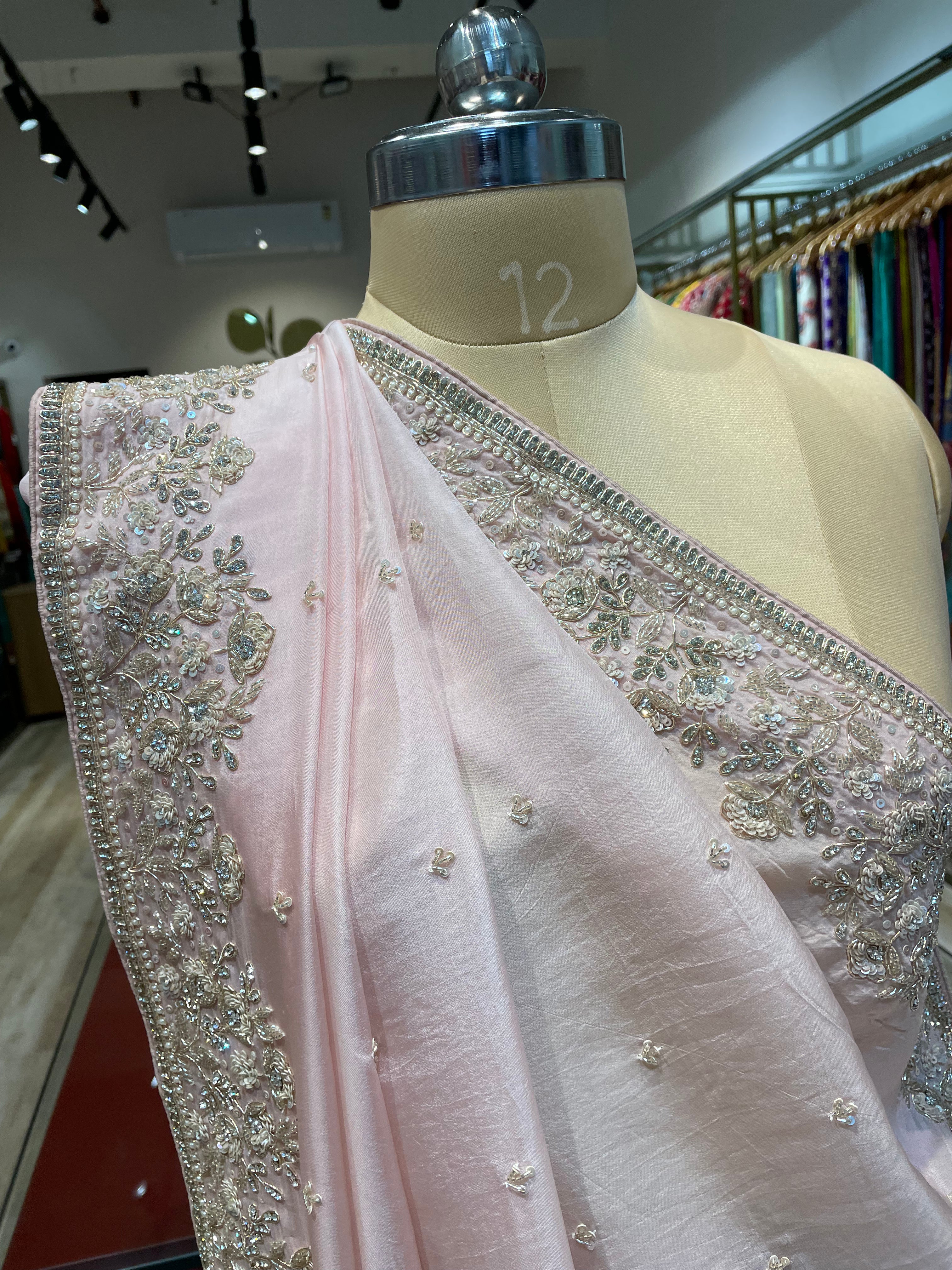 Pure satin silk saree with handwork (LP)