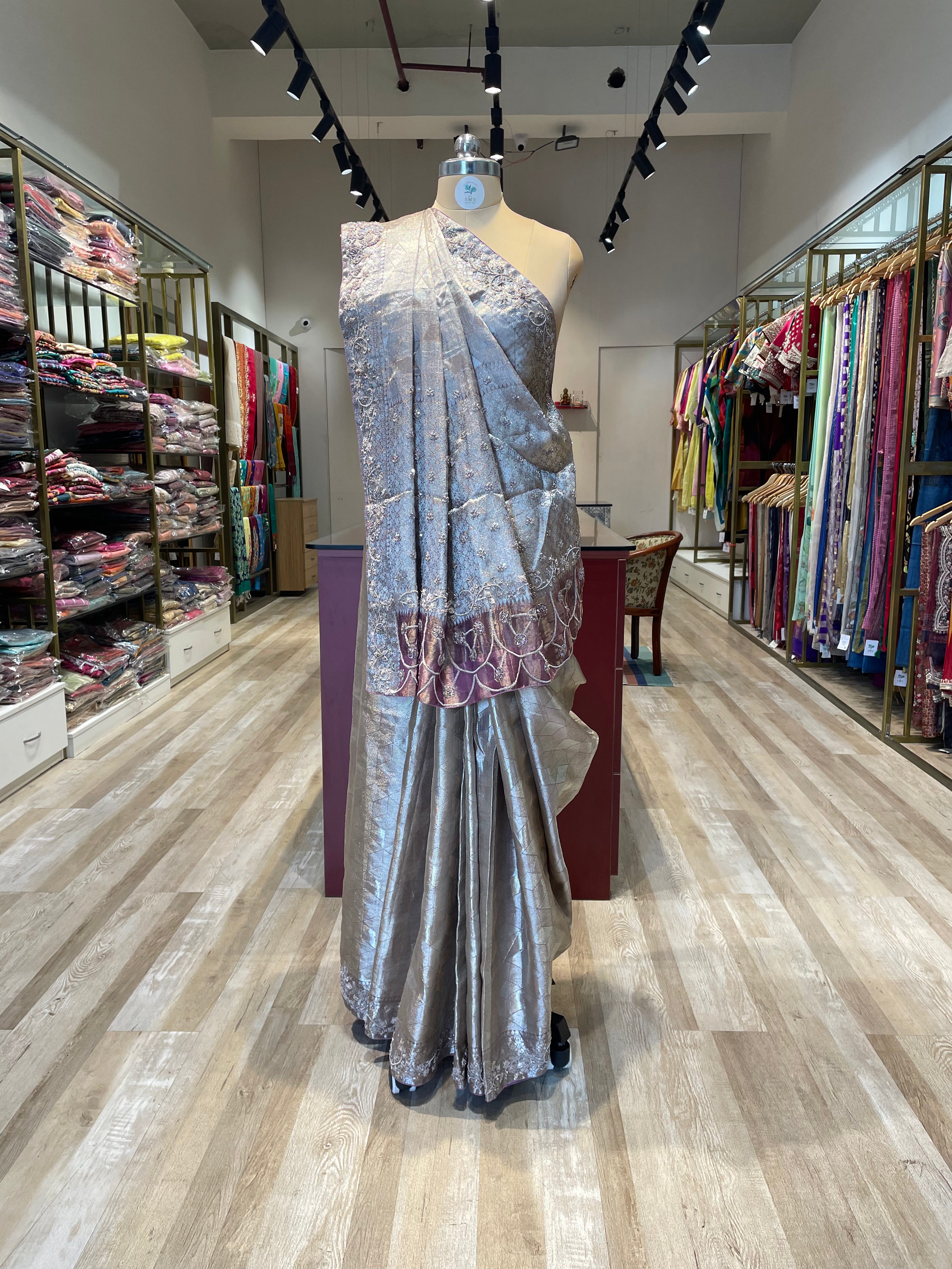 Pure tissue silk zardosi  work saree (LP)