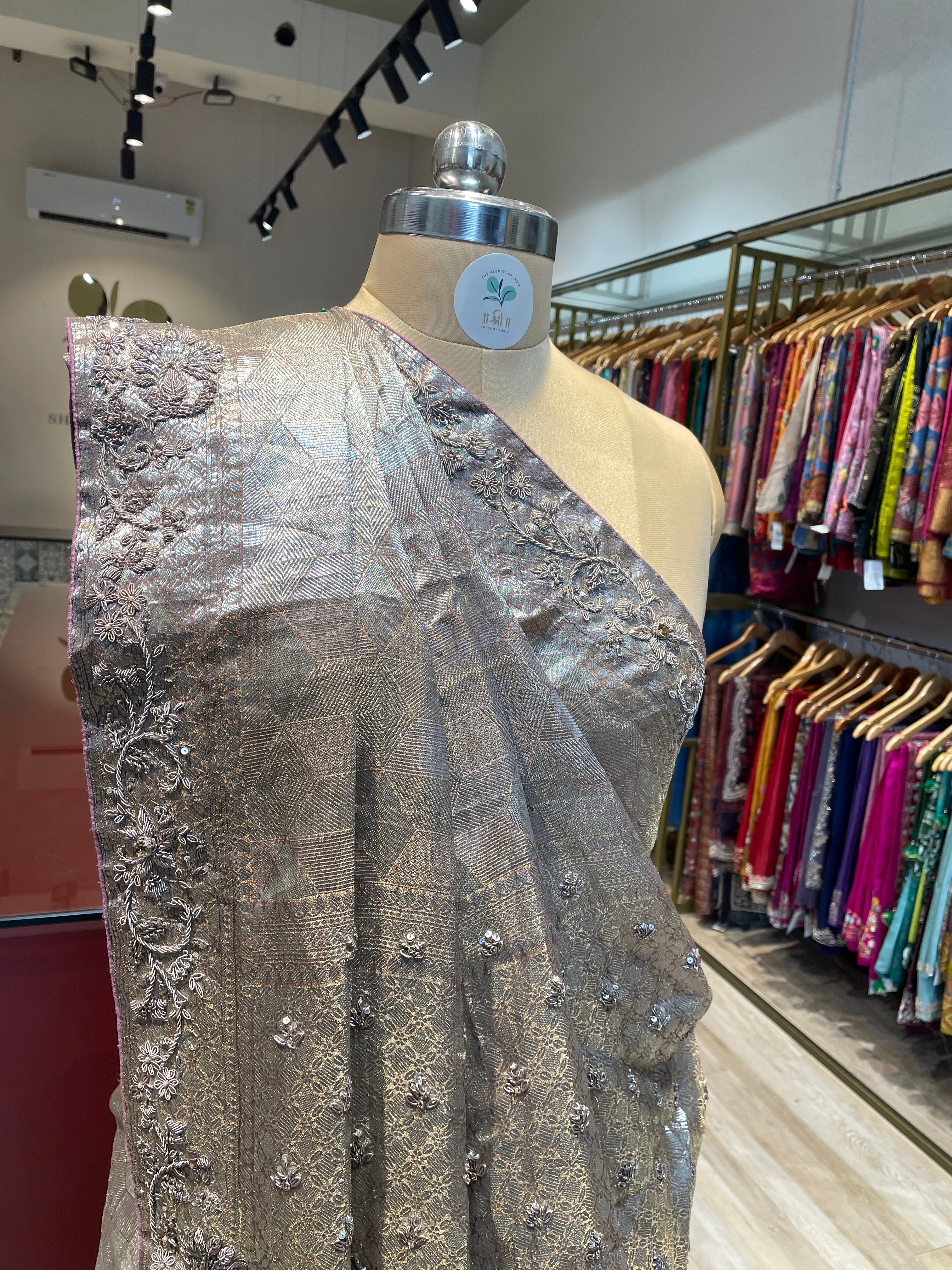 Pure tissue silk zardosi  work saree (LP)