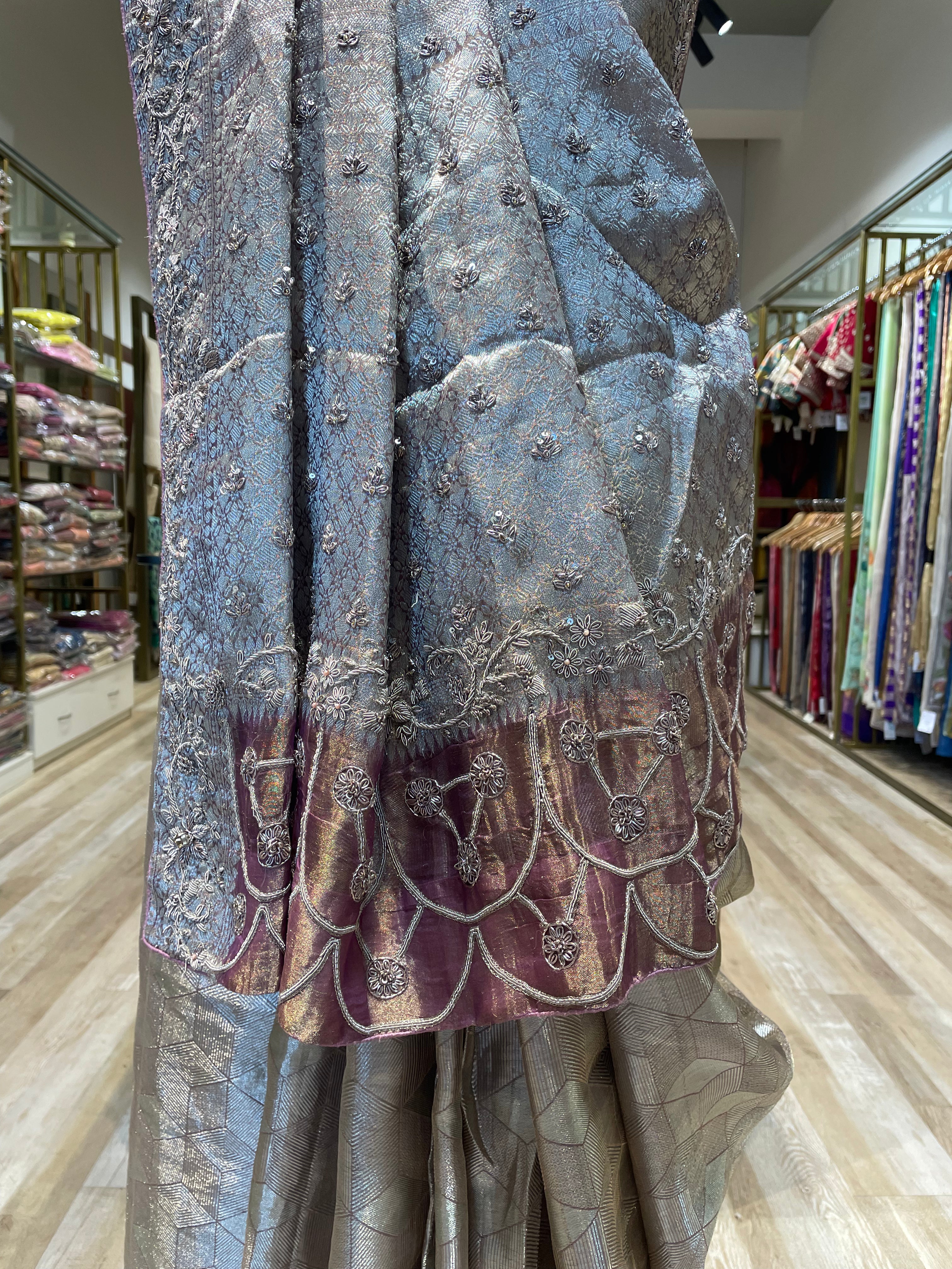 Pure tissue silk zardosi  work saree (LP)