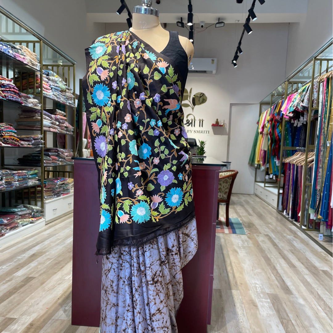 Pure mulberry silk Kantha work saree